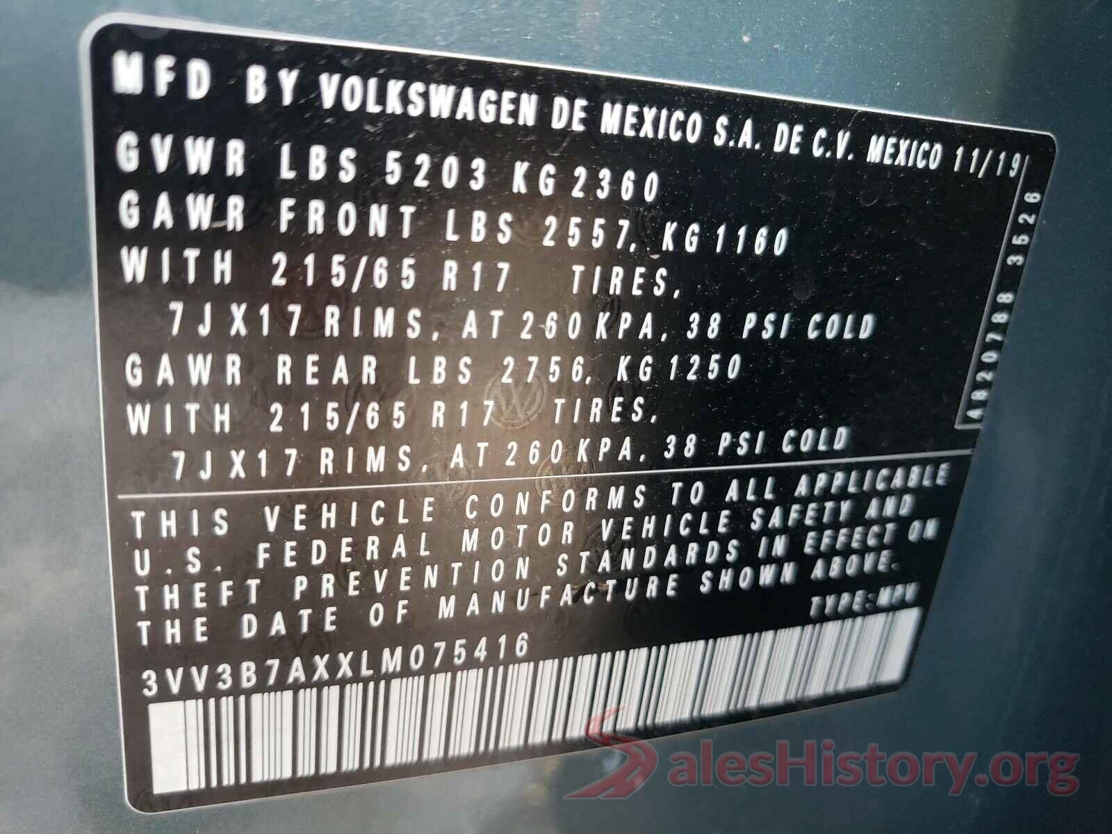 3VV3B7AXXLM075416 2020 VOLKSWAGEN TIGUAN