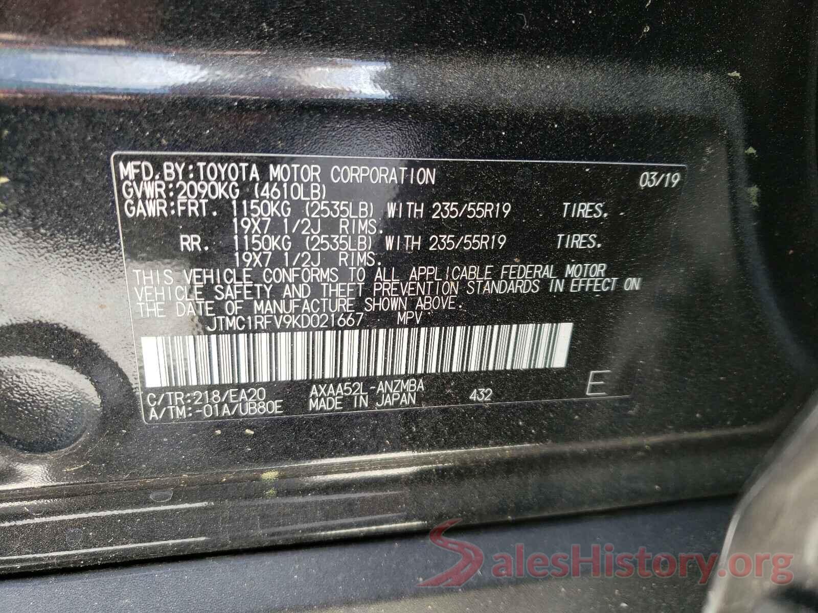 JTMC1RFV9KD021667 2019 TOYOTA RAV4