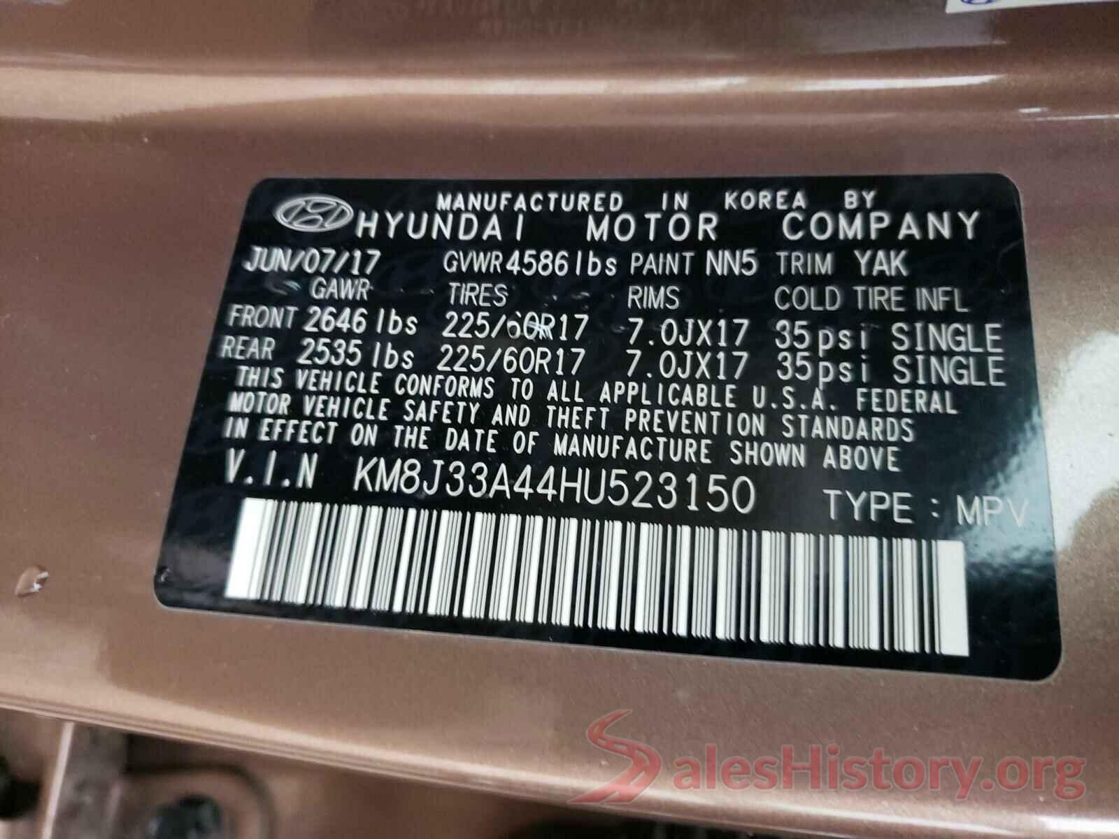 KM8J33A44HU523150 2017 HYUNDAI TUCSON