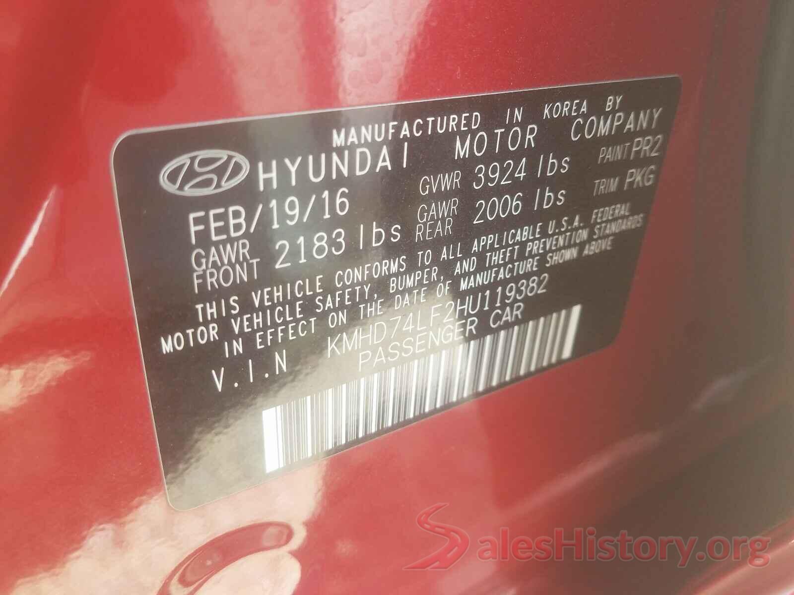 KMHD74LF2HU119382 2017 HYUNDAI ELANTRA