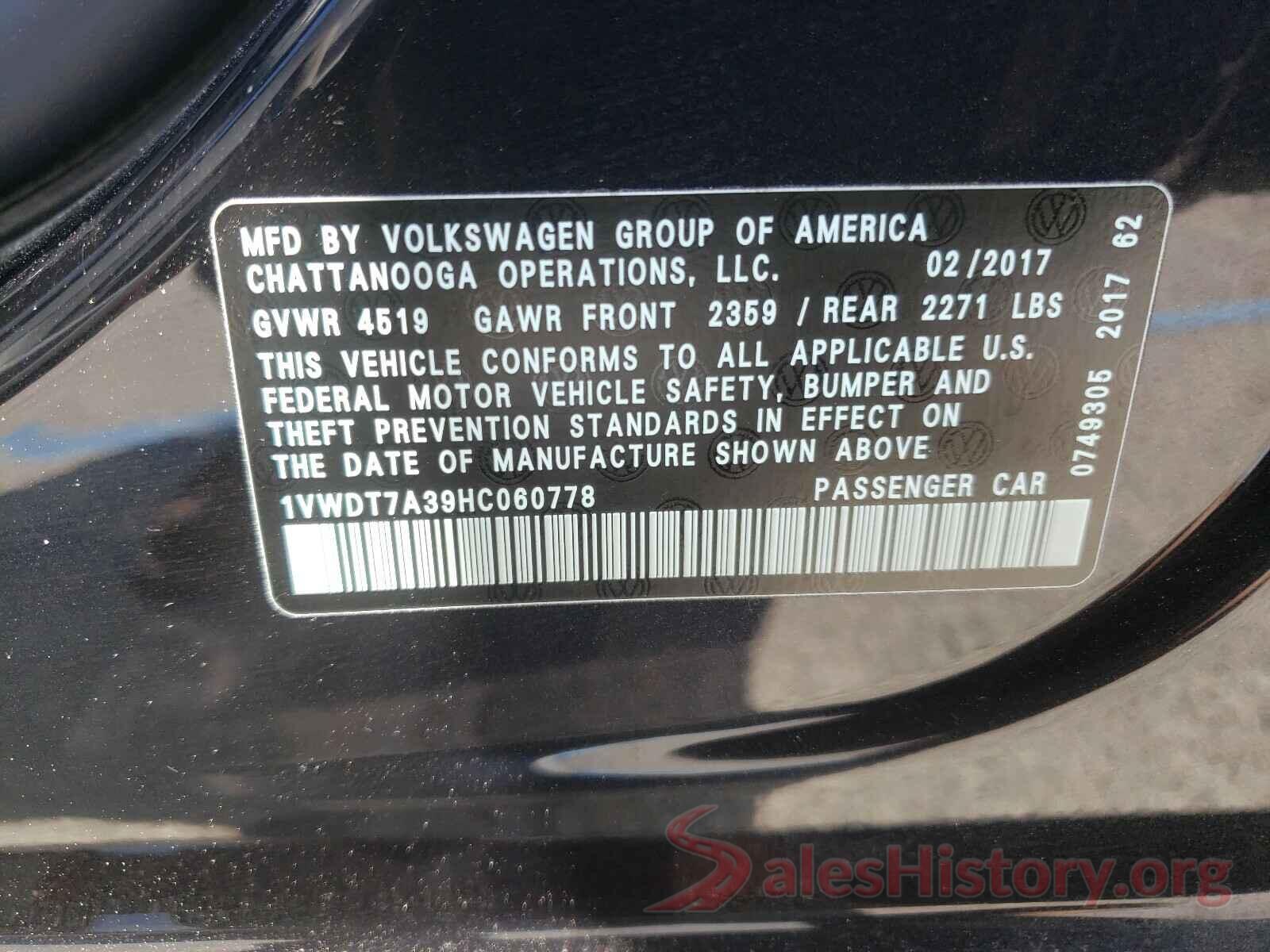 1VWDT7A39HC060778 2017 VOLKSWAGEN PASSAT