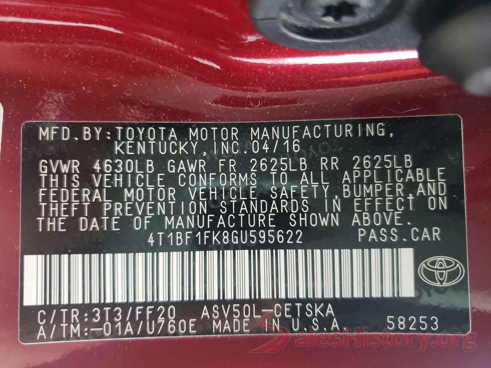 4T1BF1FK8GU595622 2016 TOYOTA CAMRY