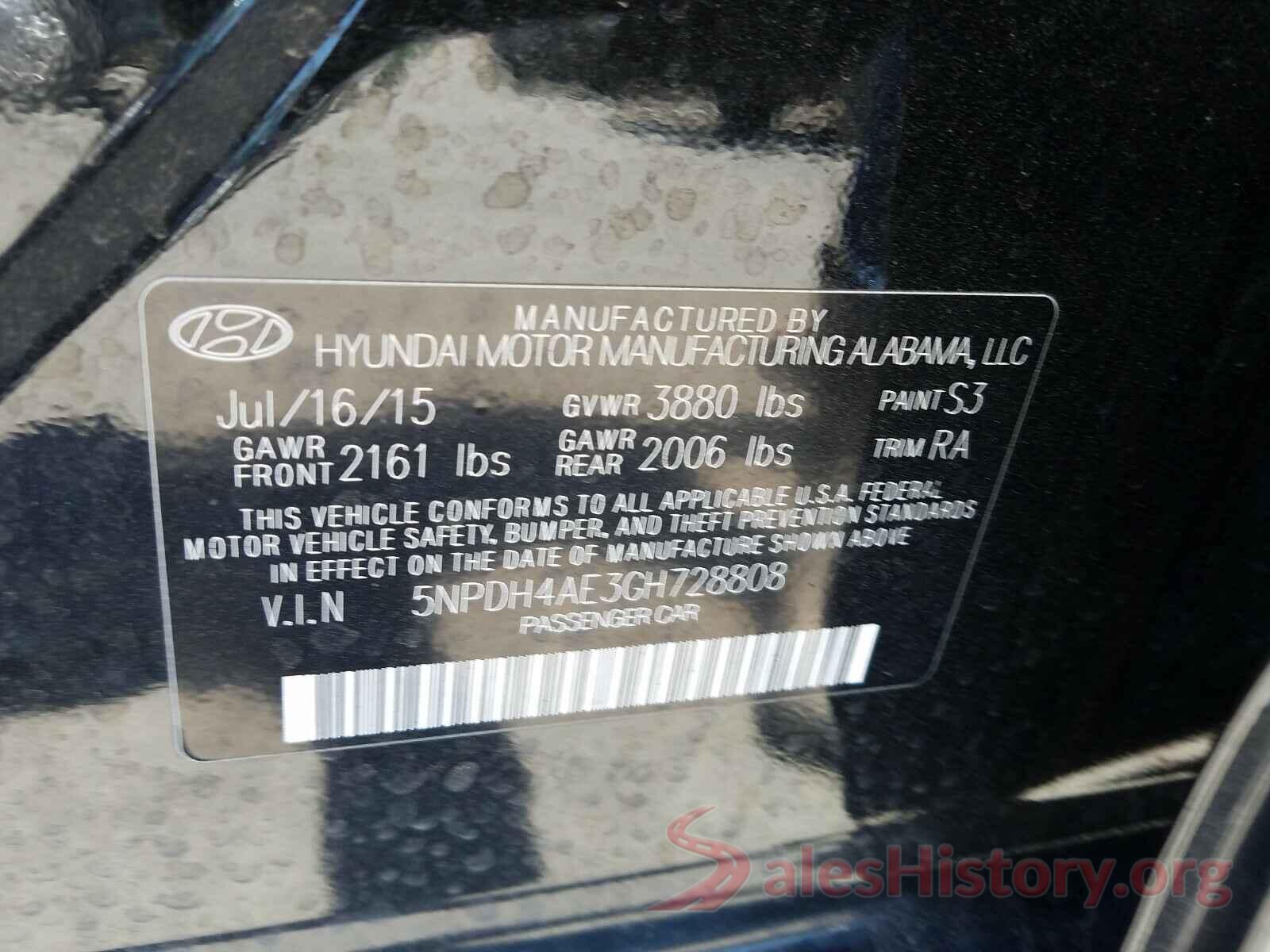 5NPDH4AE3GH728808 2016 HYUNDAI ELANTRA