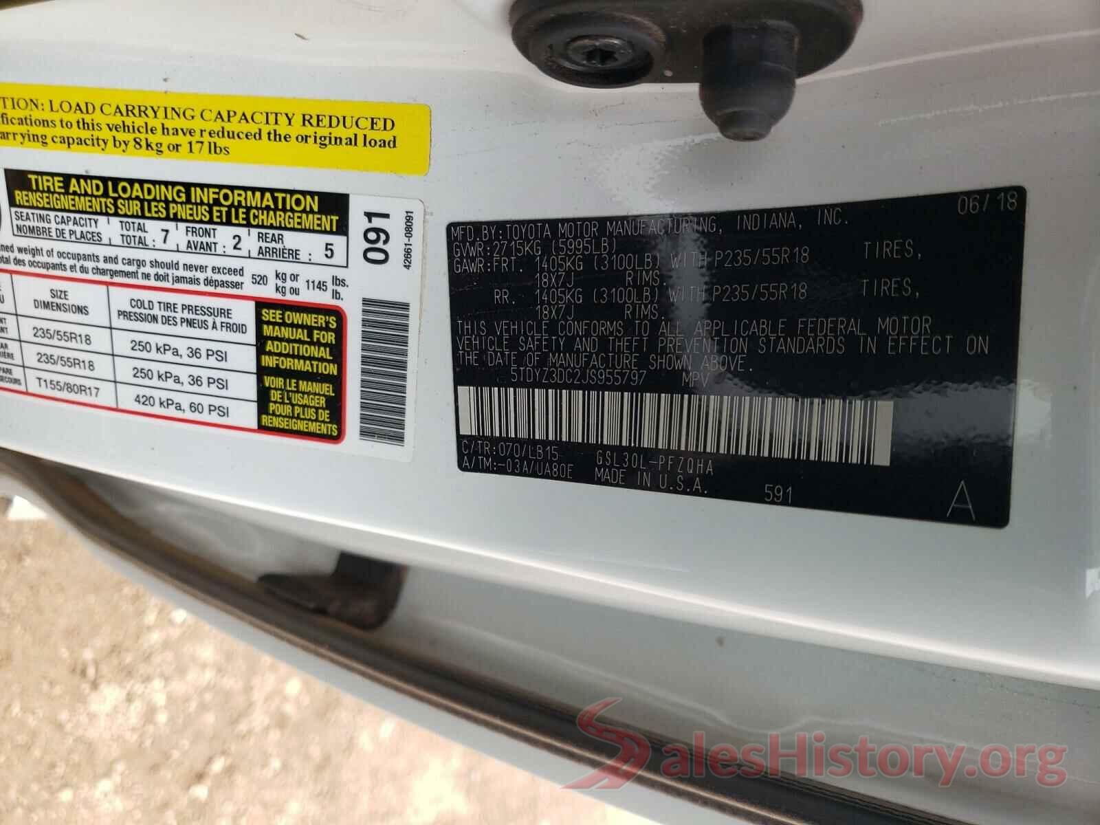 5TDYZ3DC2JS955797 2018 TOYOTA SIENNA