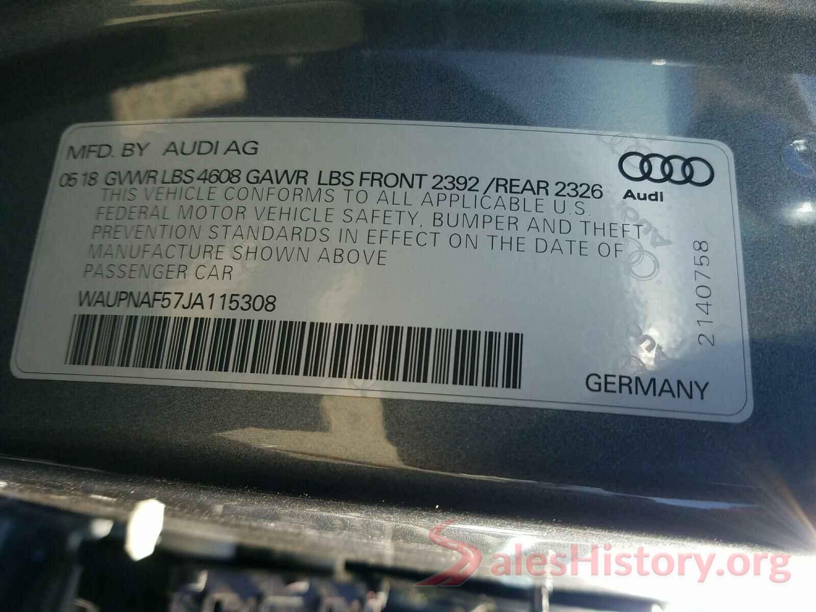 WAUPNAF57JA115308 2018 AUDI A5