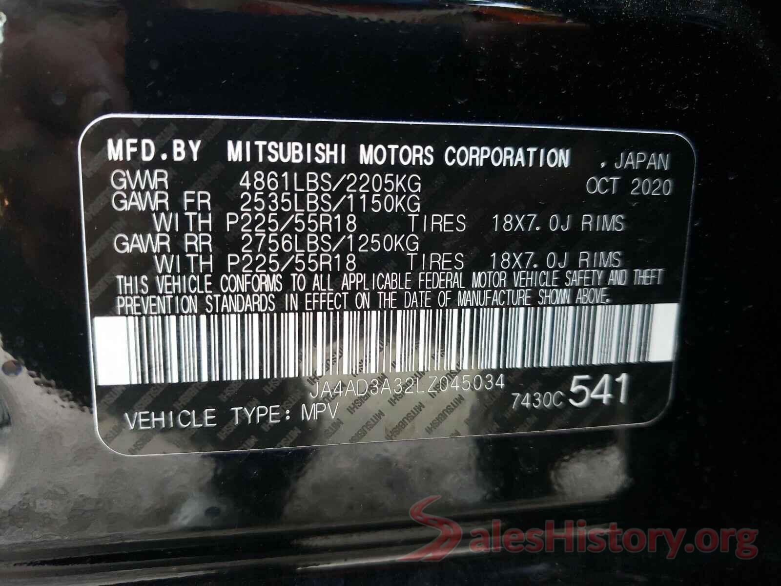 JA4AD3A32LZ045034 2020 MITSUBISHI OUTLANDER