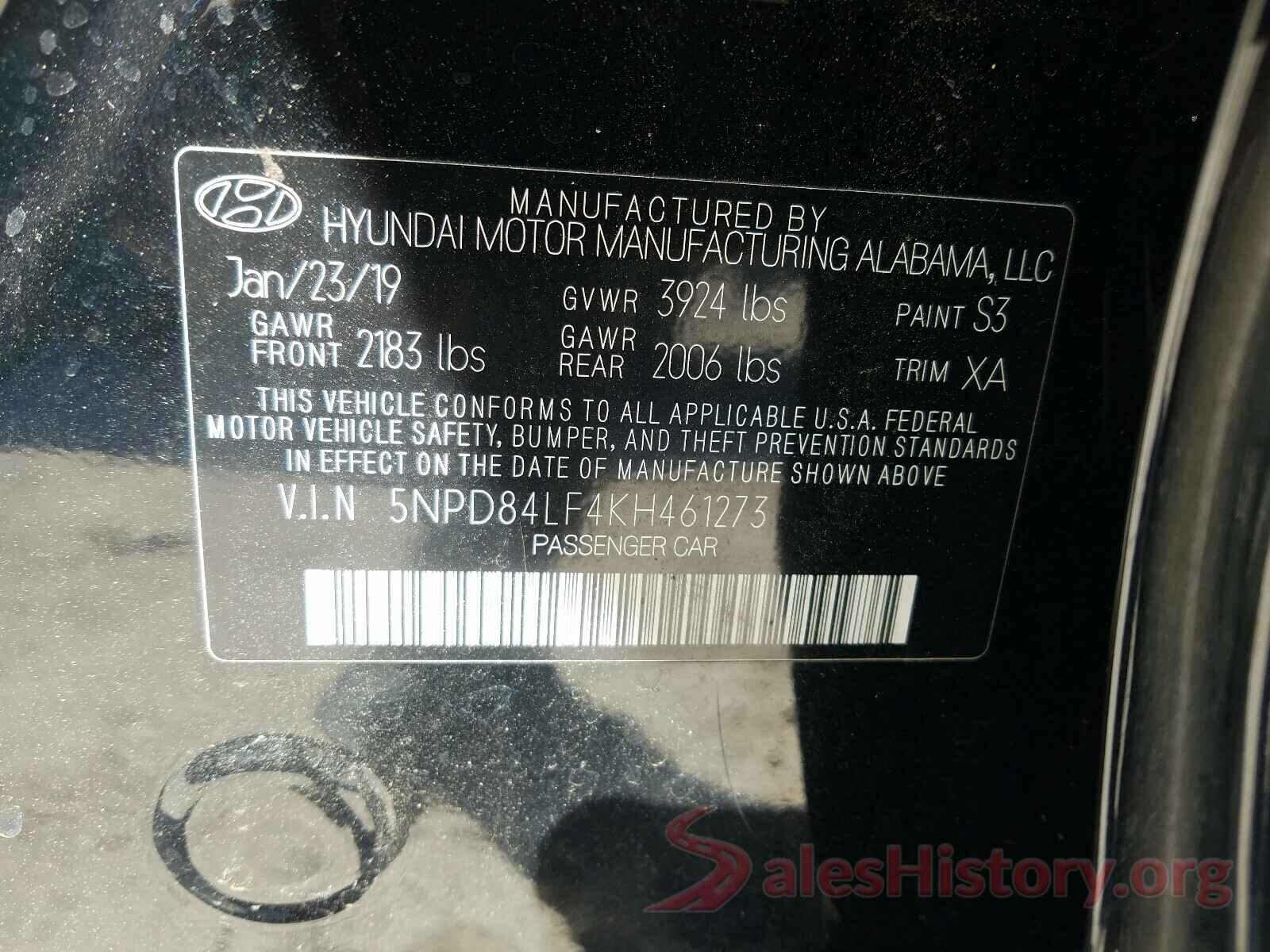 5NPD84LF4KH461273 2019 HYUNDAI ELANTRA