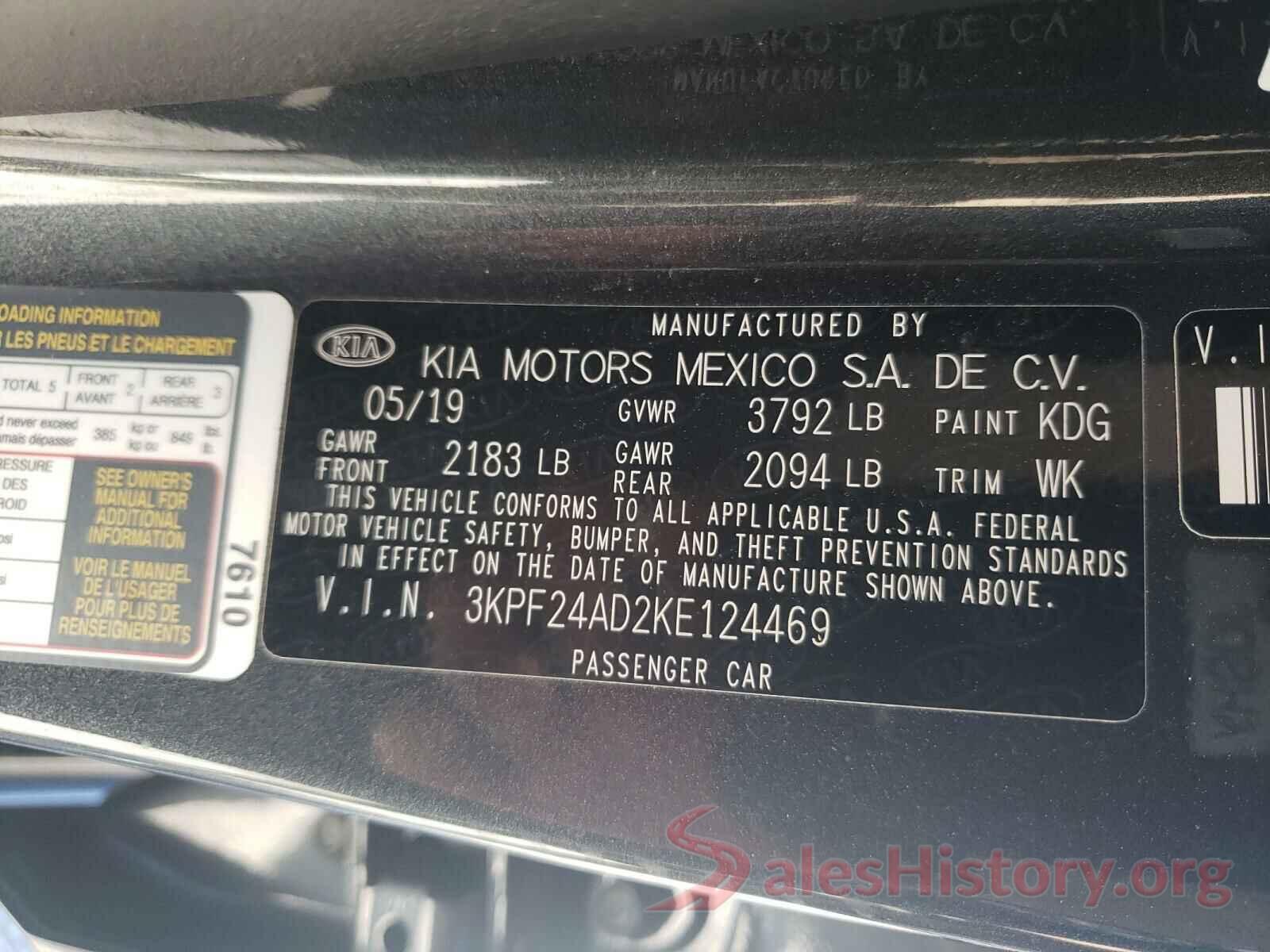 3KPF24AD2KE124469 2019 KIA FORTE