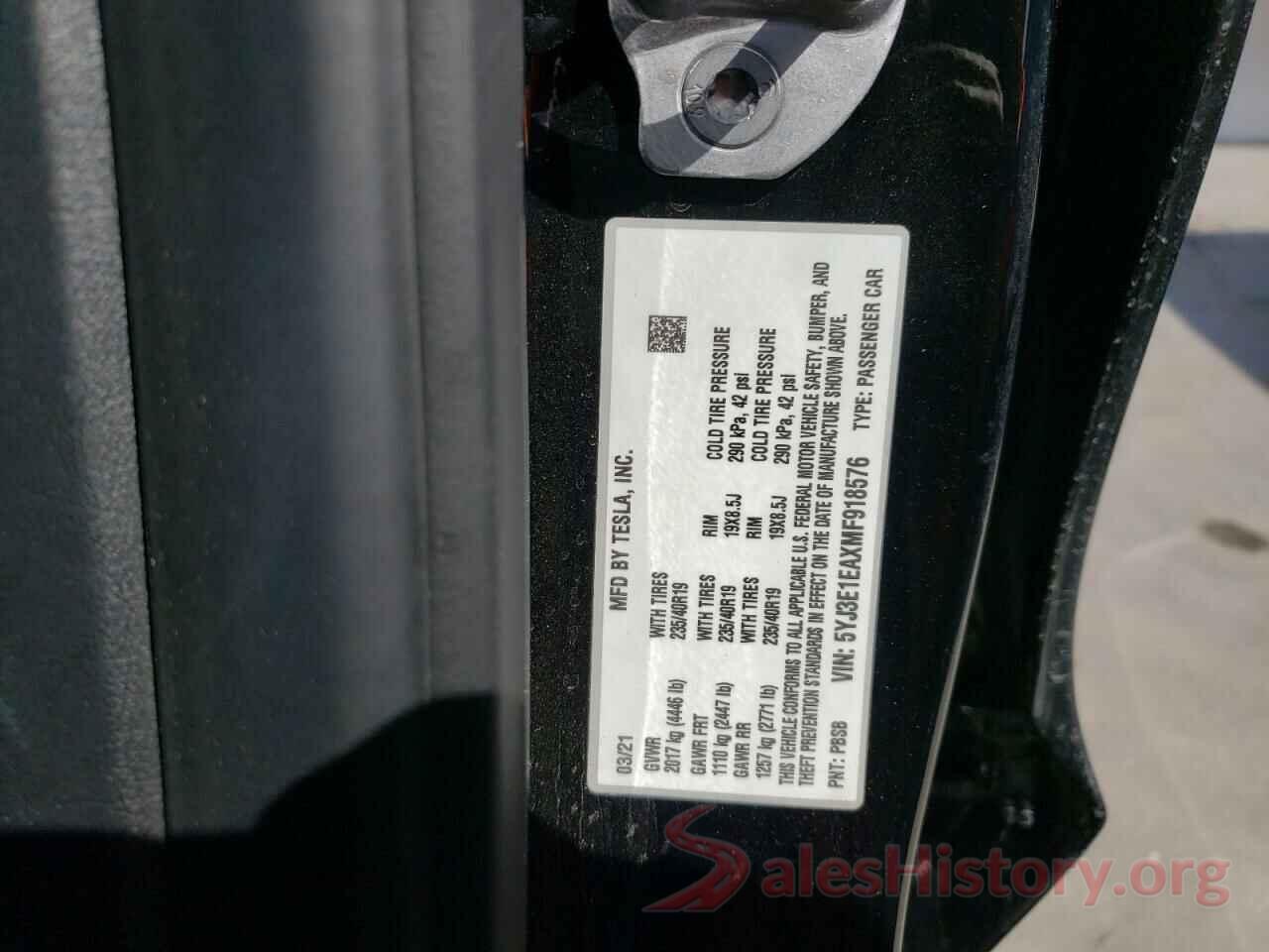 5YJ3E1EAXMF918576 2021 TESLA MODEL 3