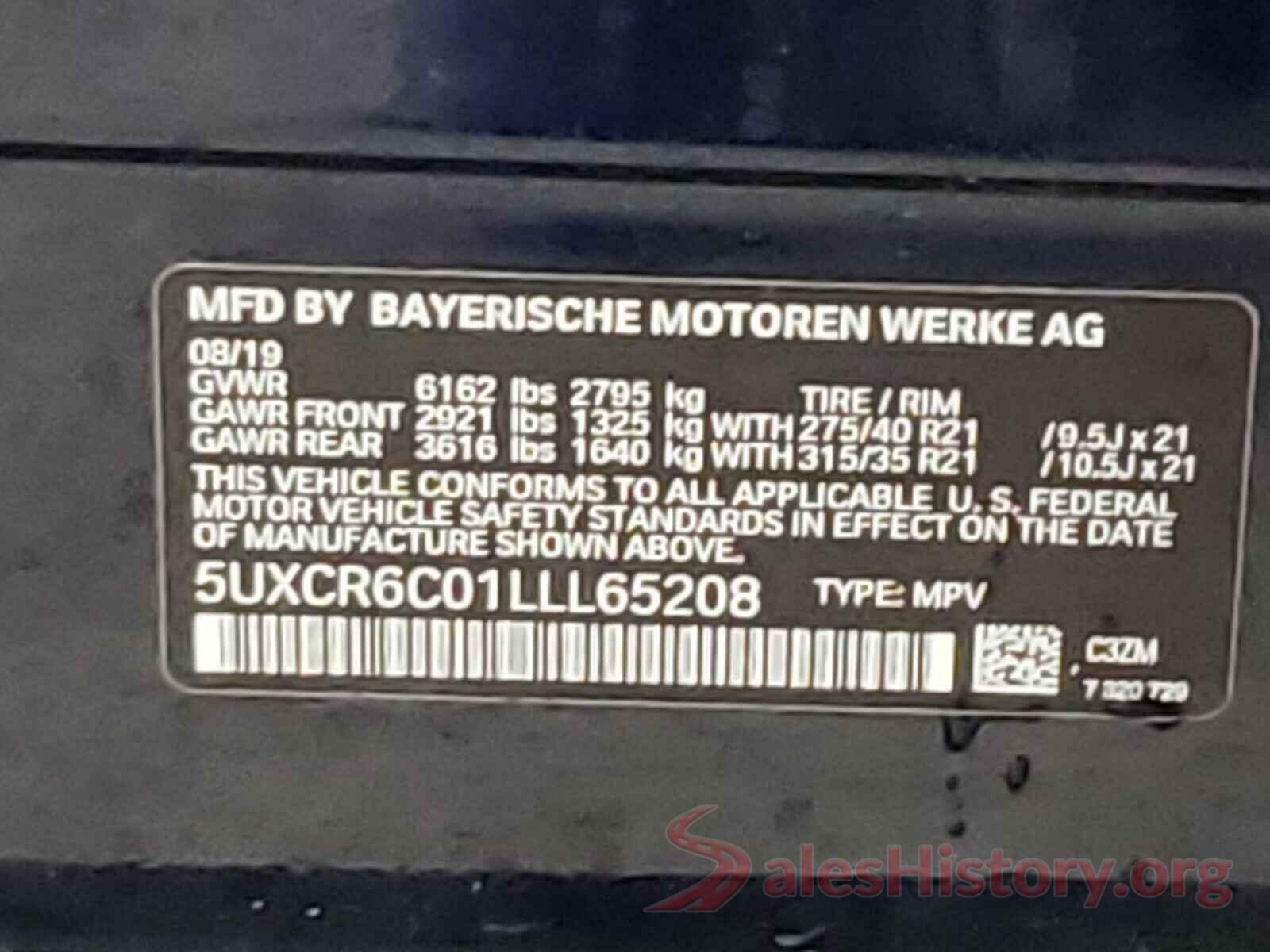 5UXCR6C01LLL65208 2020 BMW X5