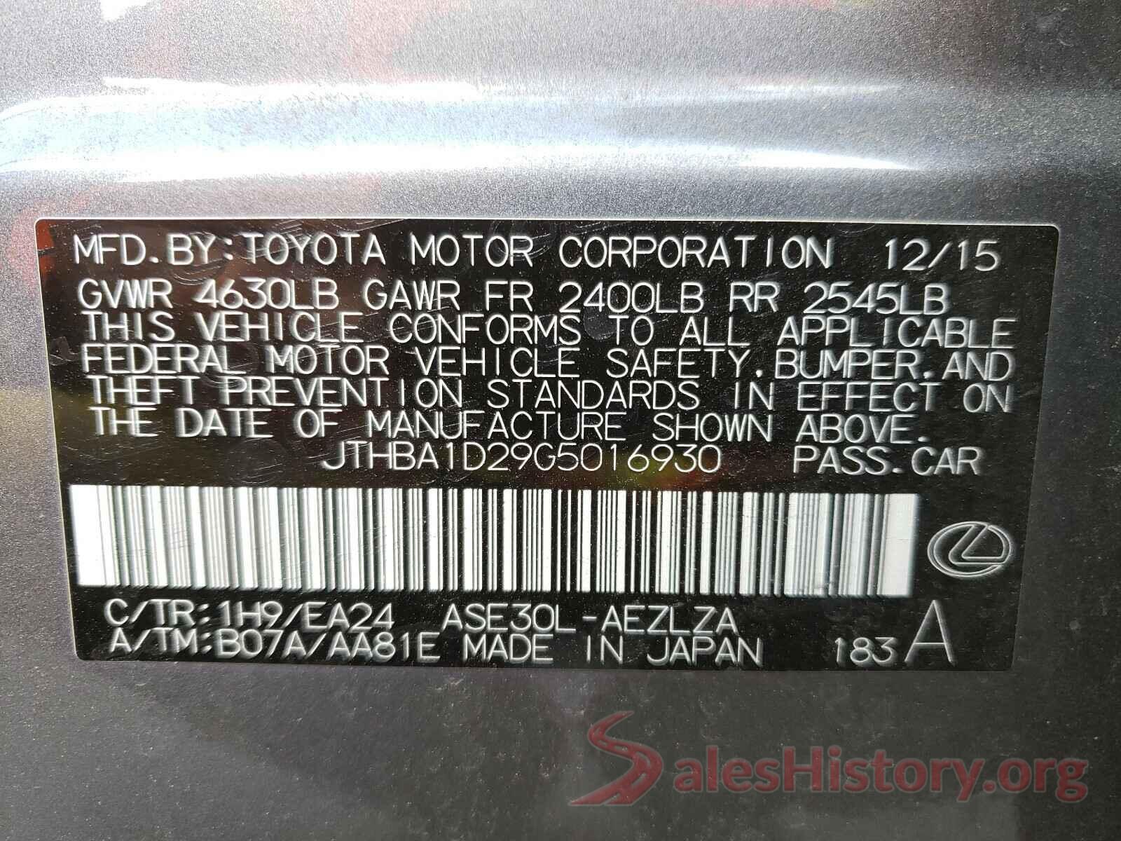 JTHBA1D29G5016930 2016 LEXUS IS