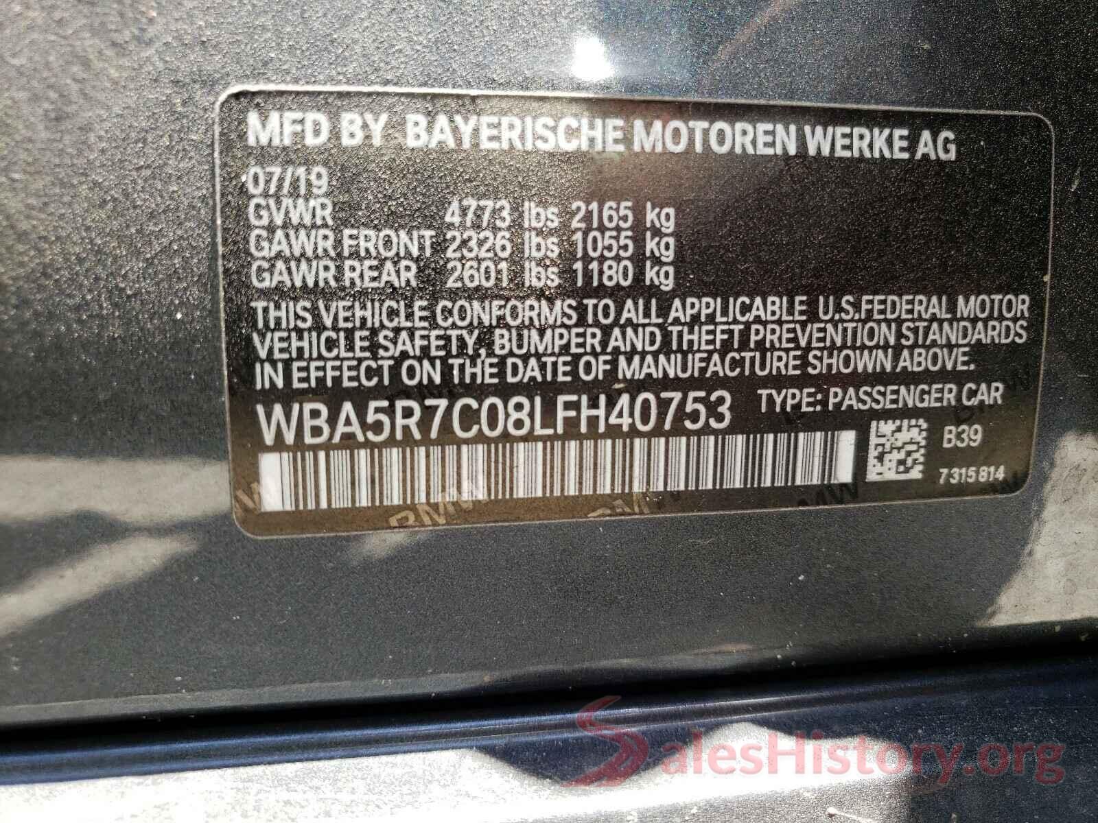 WBA5R7C08LFH40753 2020 BMW 3 SERIES