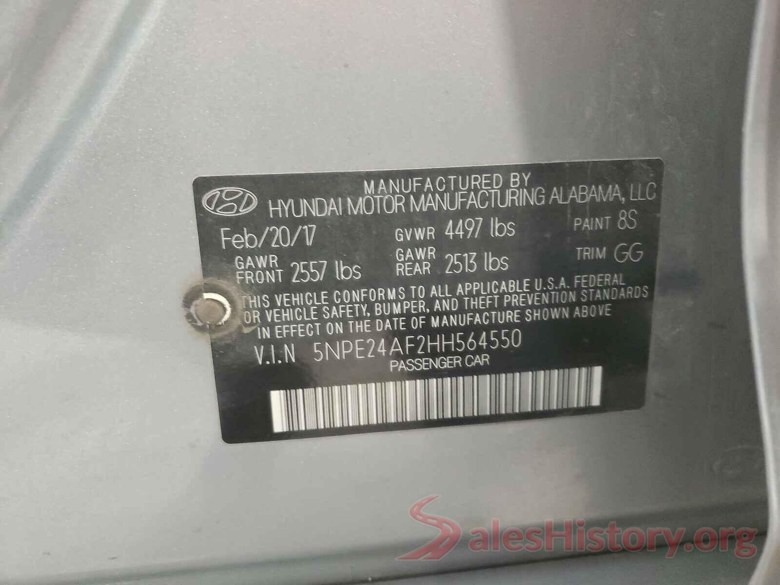 5NPE24AF2HH564550 2017 HYUNDAI SONATA