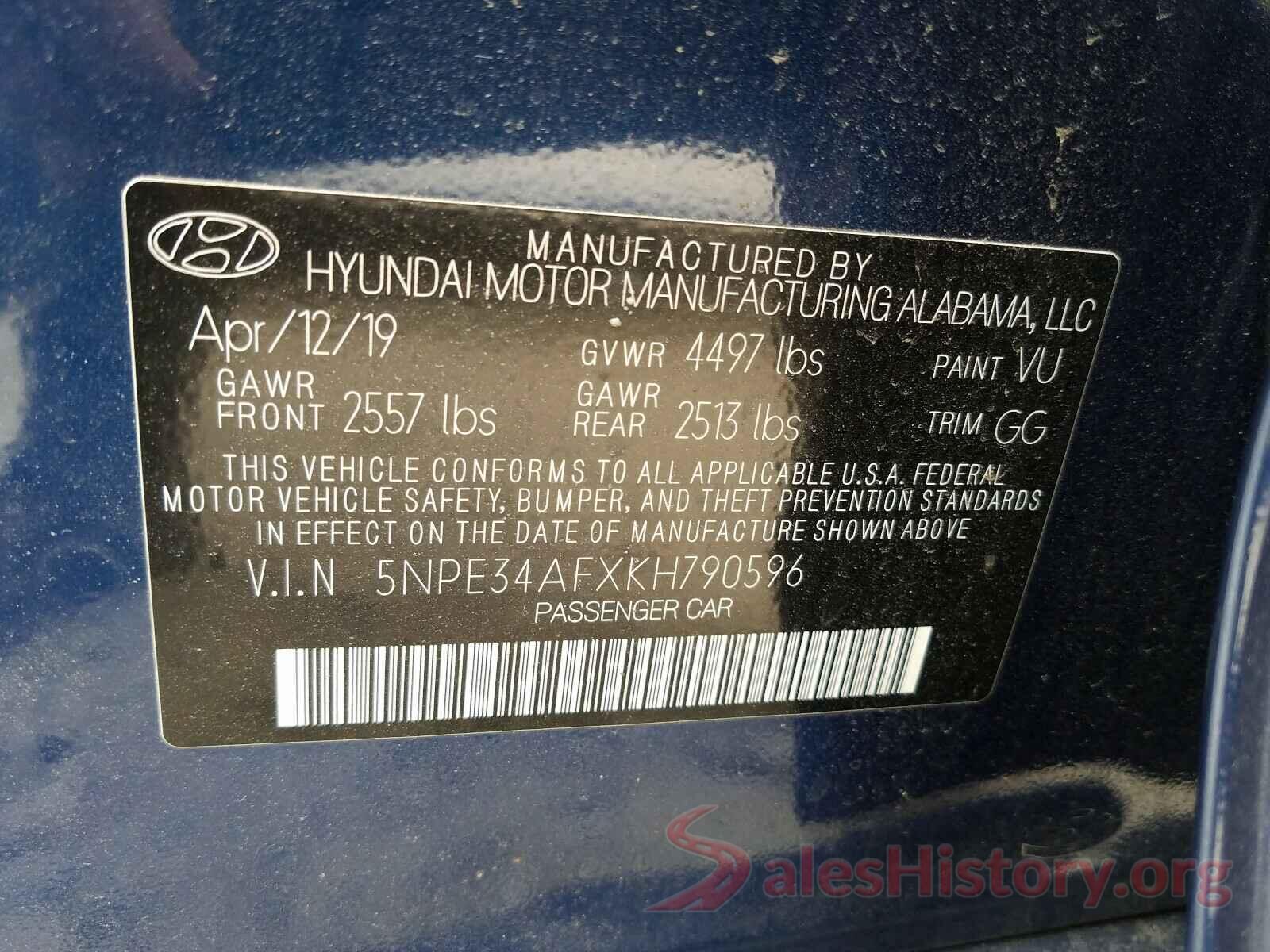 5NPE34AFXKH790596 2019 HYUNDAI SONATA