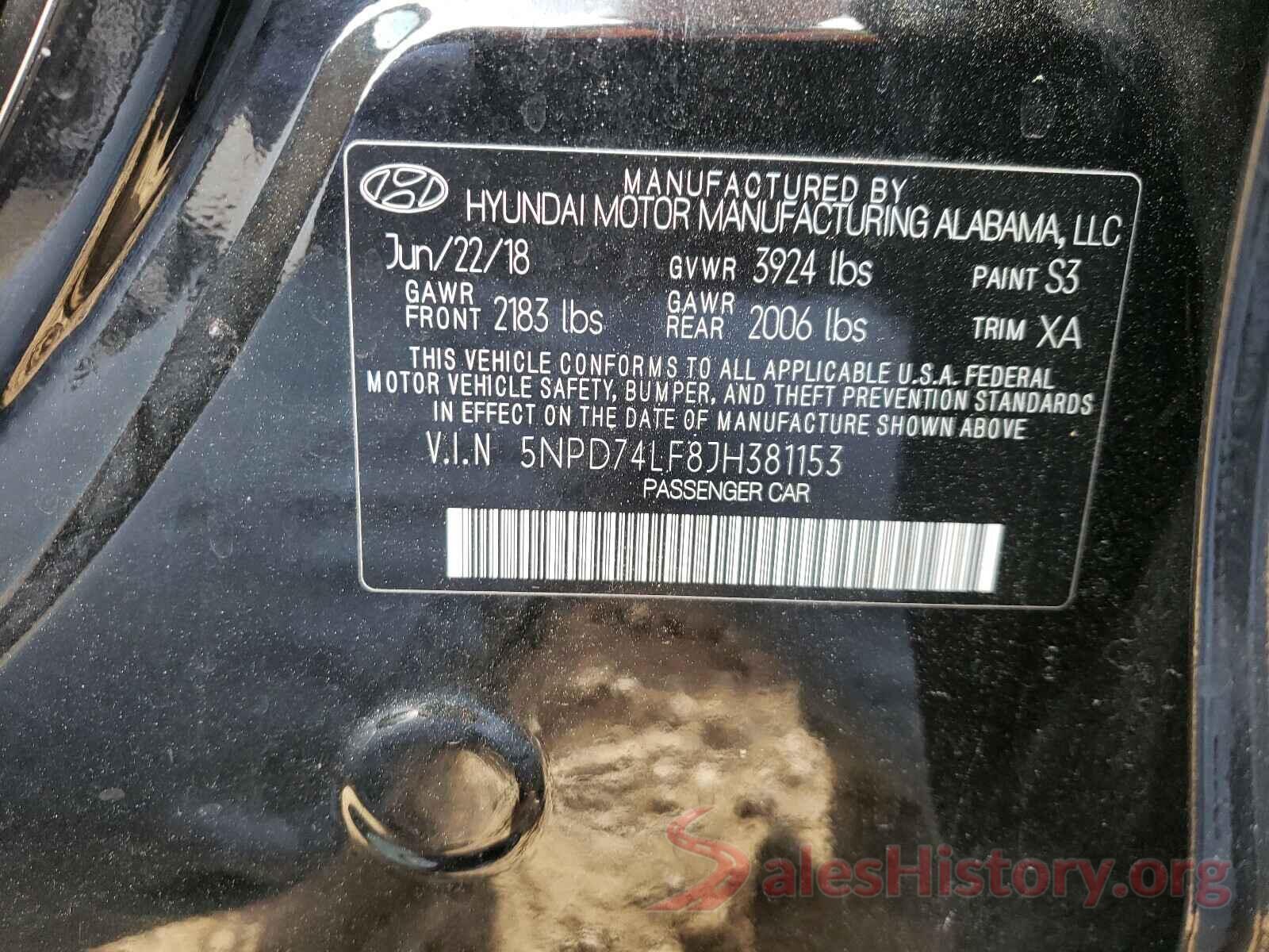 5NPD74LF8JH381153 2018 HYUNDAI ELANTRA