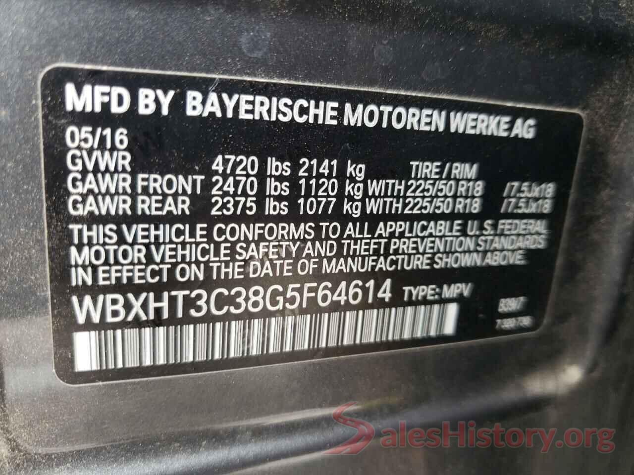 WBXHT3C38G5F64614 2016 BMW X1