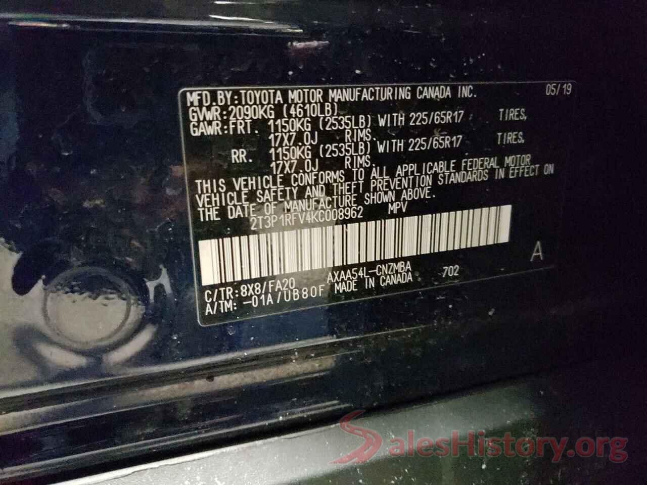 2T3P1RFV4KC008962 2019 TOYOTA RAV4