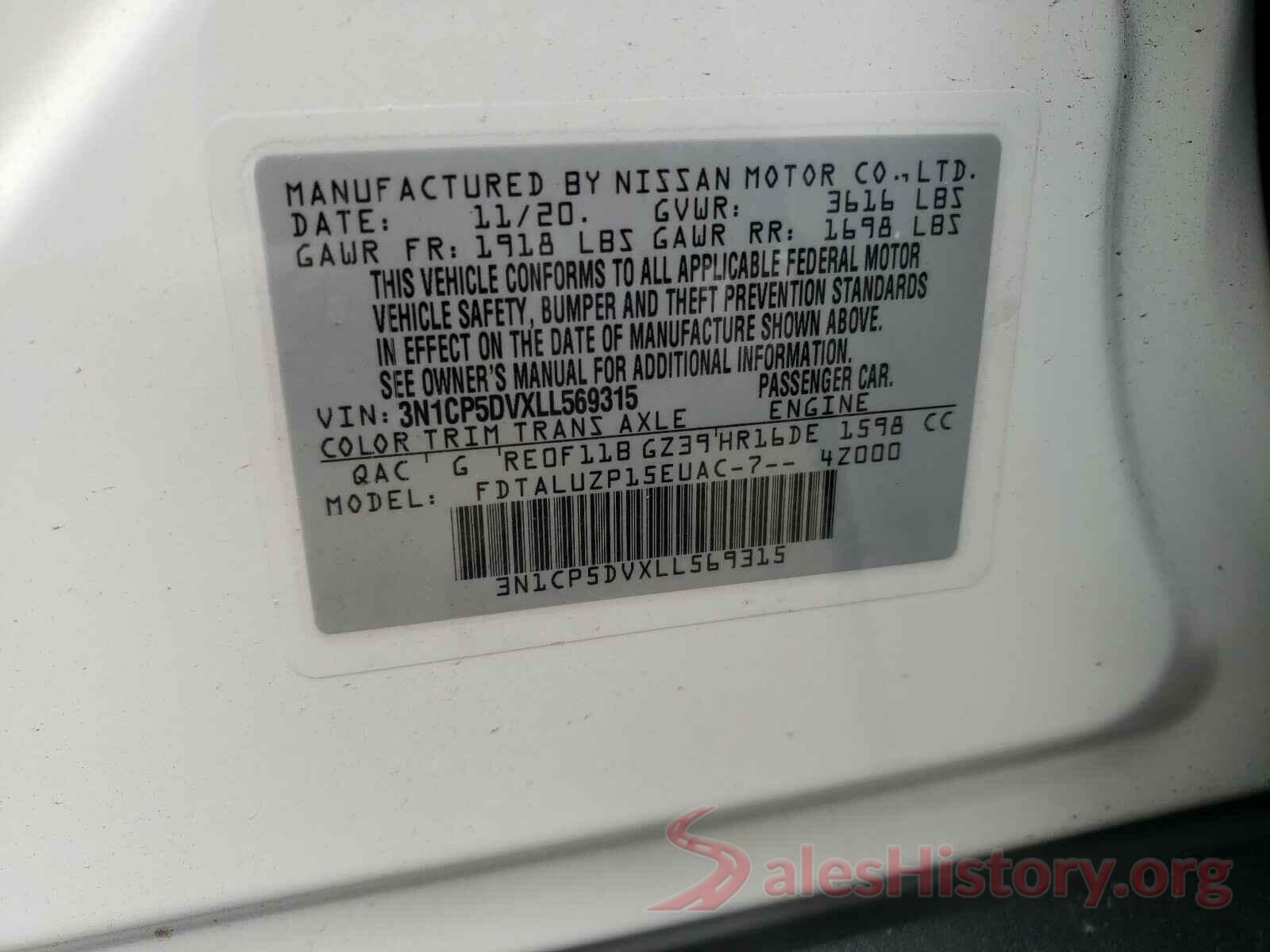 3N1CP5DVXLL569315 2020 NISSAN KICKS