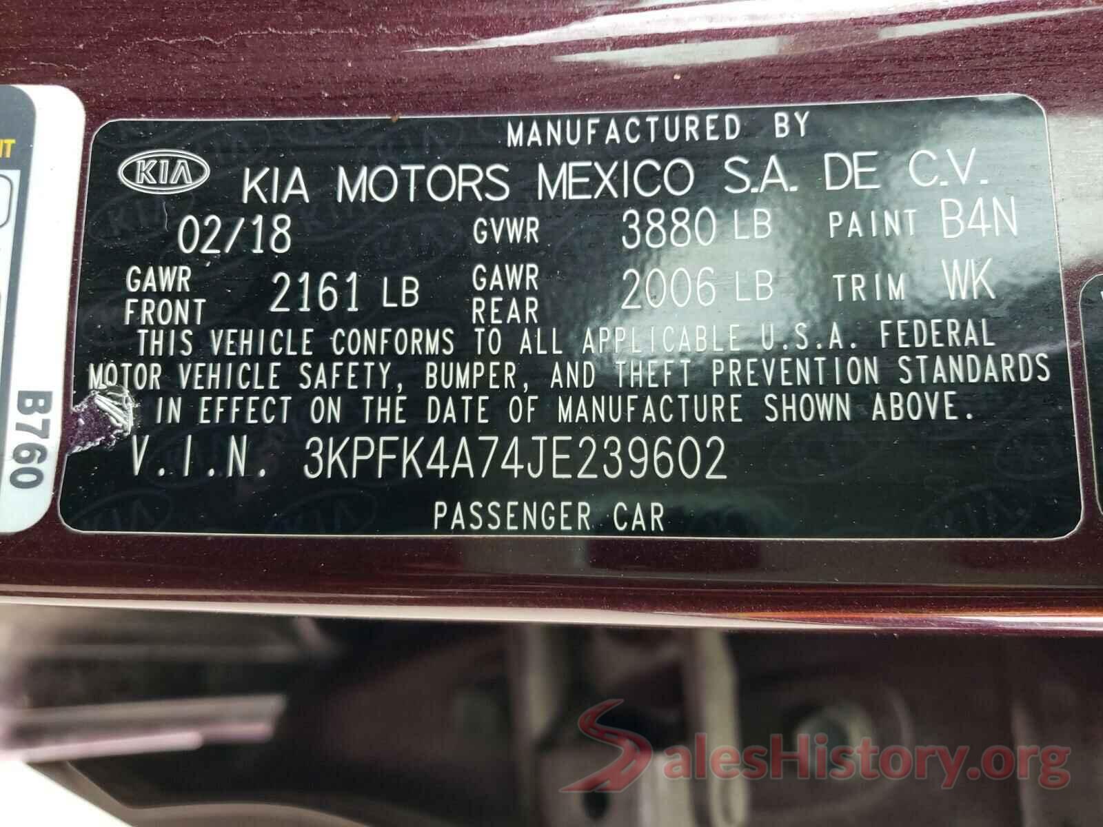 3KPFK4A74JE239602 2018 KIA FORTE