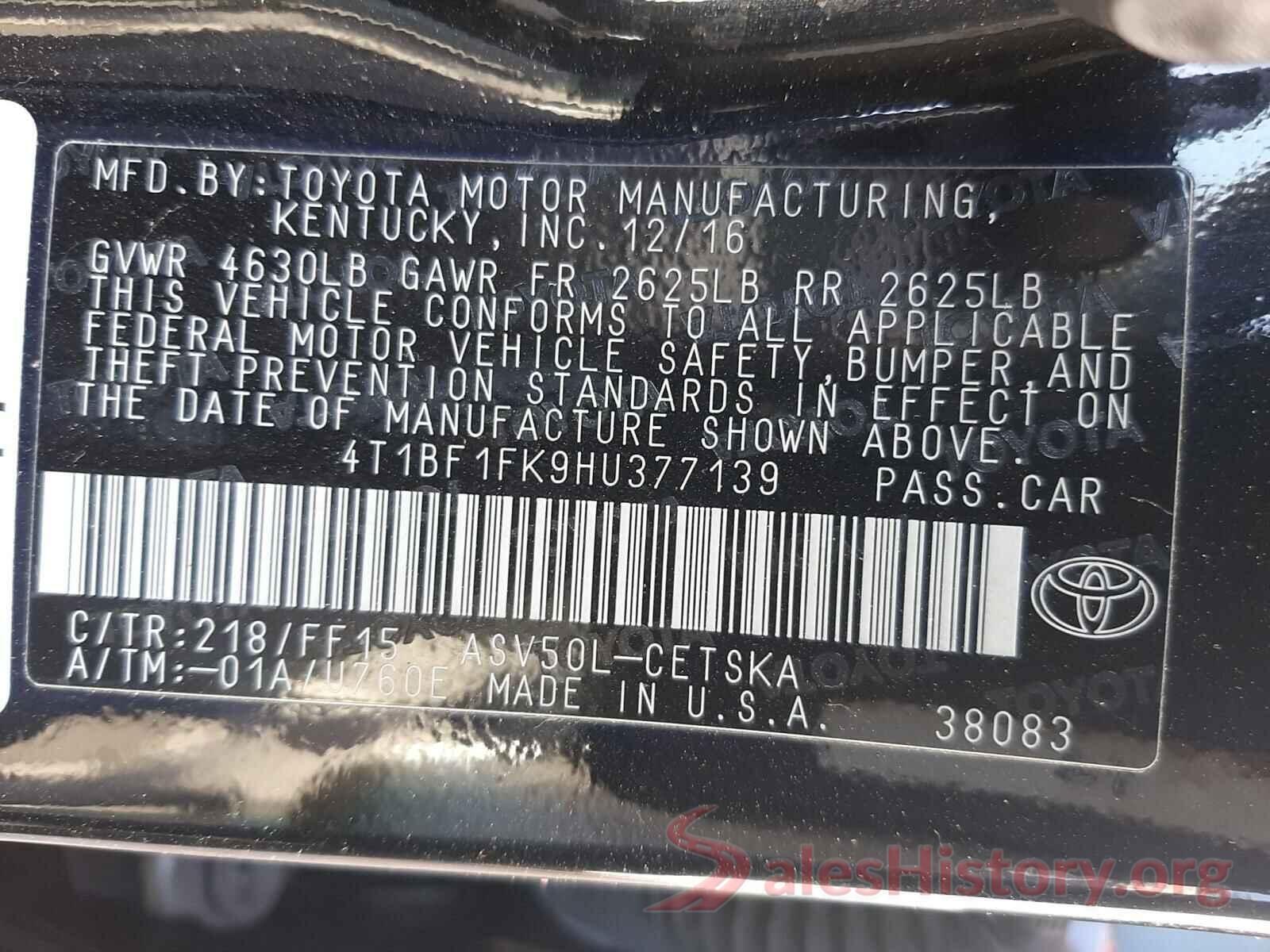 4T1BF1FK9HU377139 2017 TOYOTA CAMRY