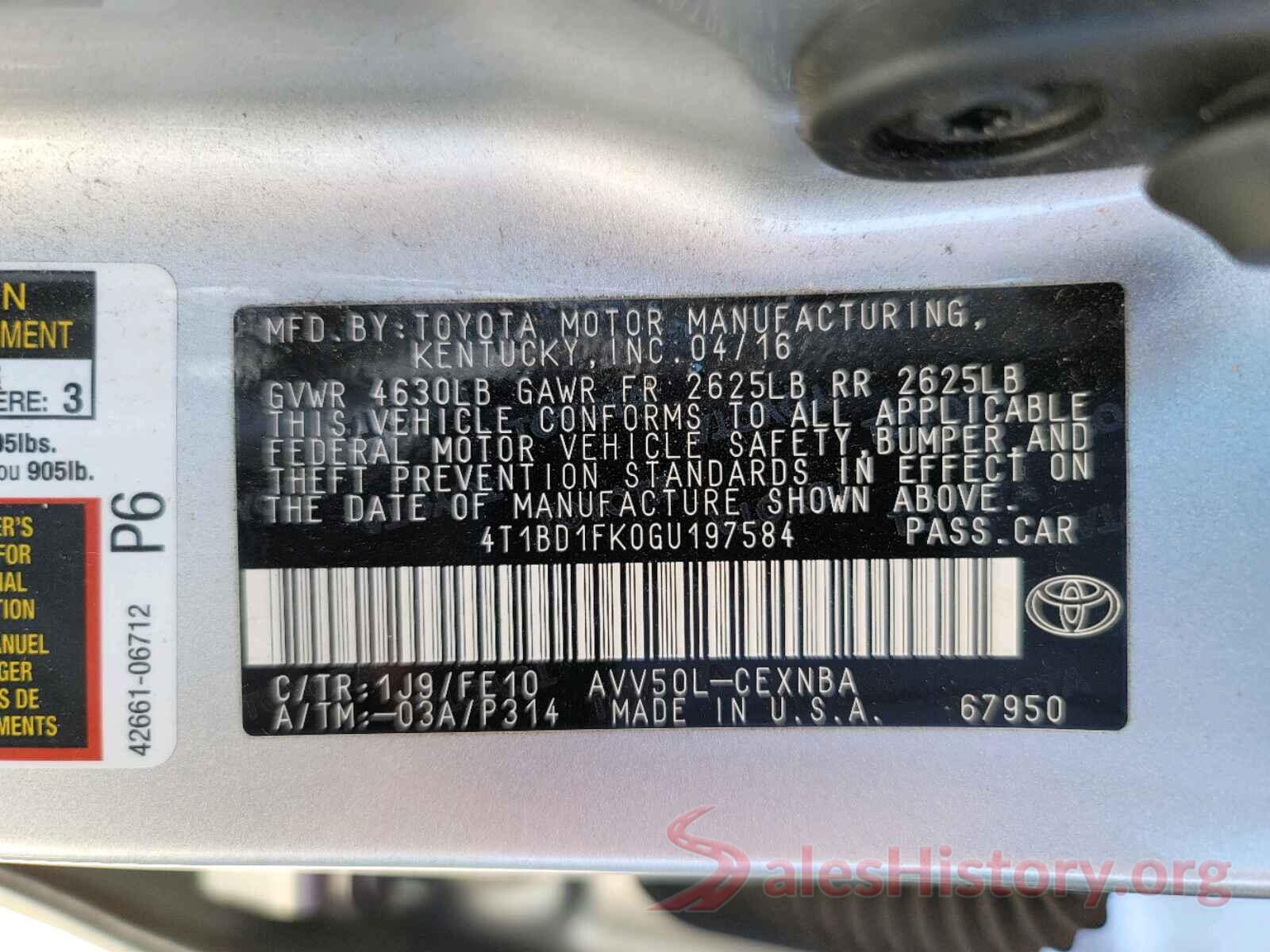 4T1BD1FK0GU197584 2016 TOYOTA CAMRY