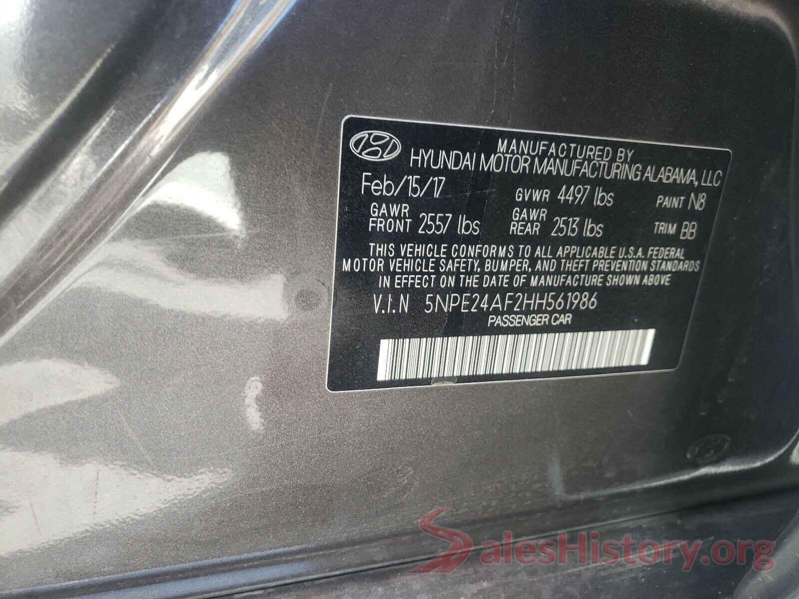 5NPE24AF2HH561986 2017 HYUNDAI SONATA