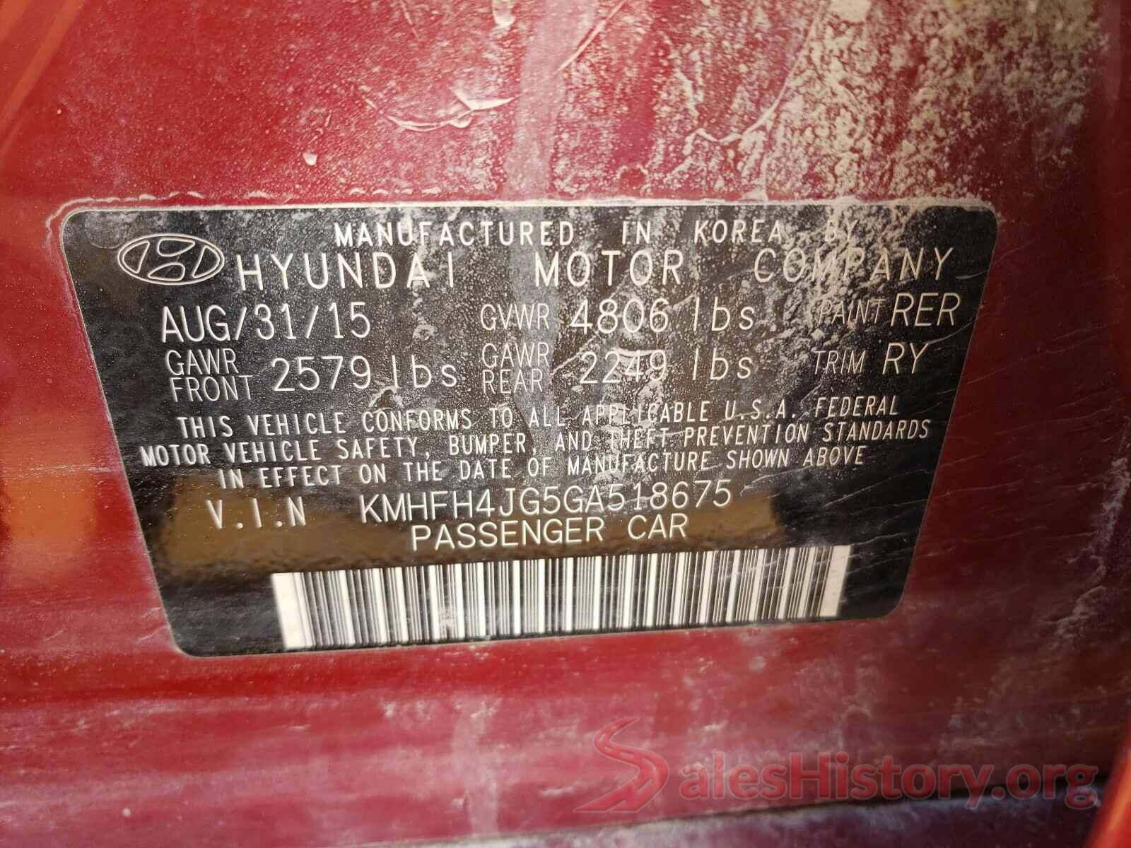 KMHFH4JG5GA518675 2016 HYUNDAI AZERA