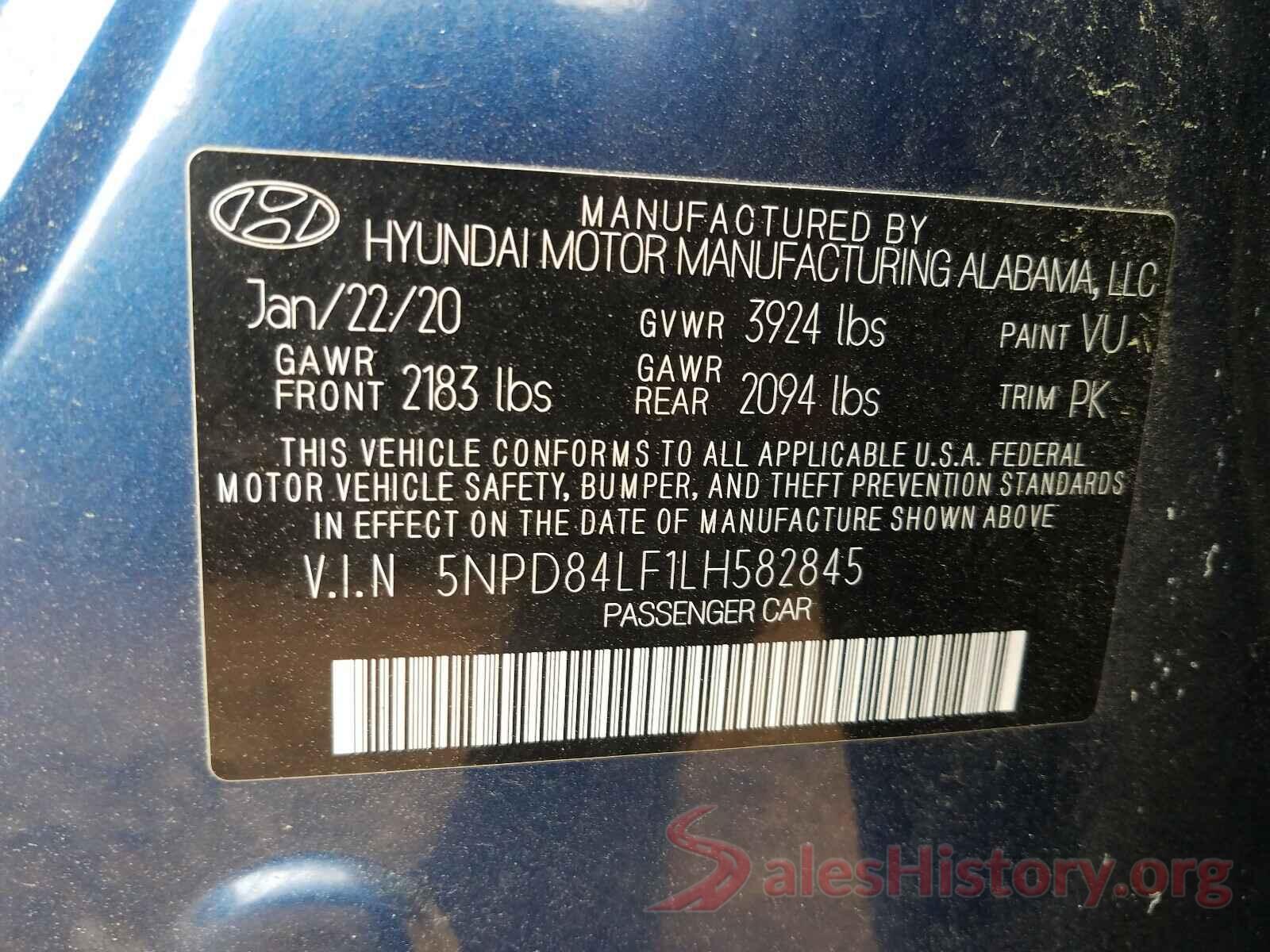 5NPD84LF1LH582845 2020 HYUNDAI ELANTRA