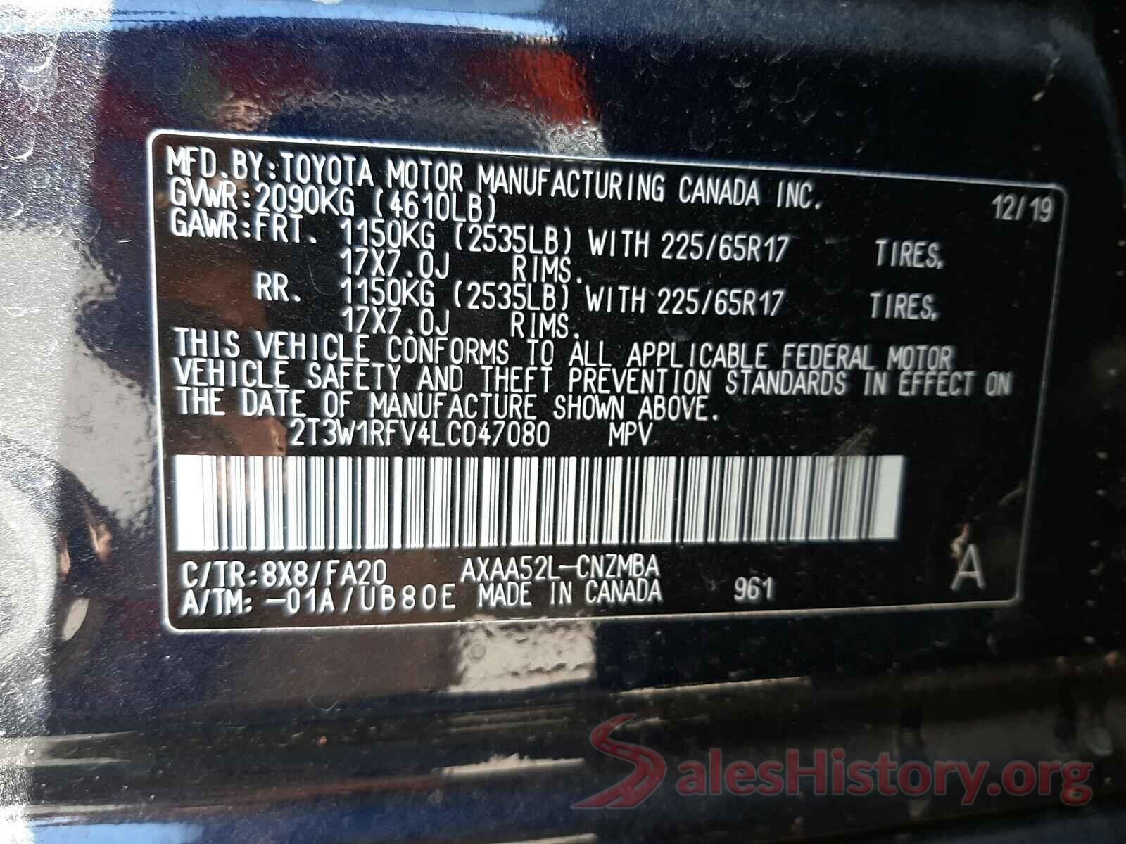 2T3W1RFV4LC047080 2020 TOYOTA RAV4