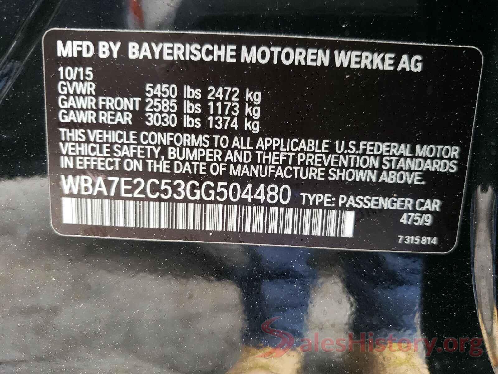 WBA7E2C53GG504480 2016 BMW 7 SERIES