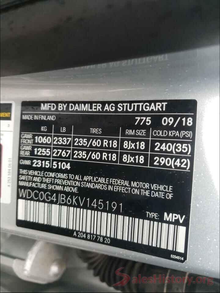 WDC0G4JB6KV145191 2019 MERCEDES-BENZ G CLASS