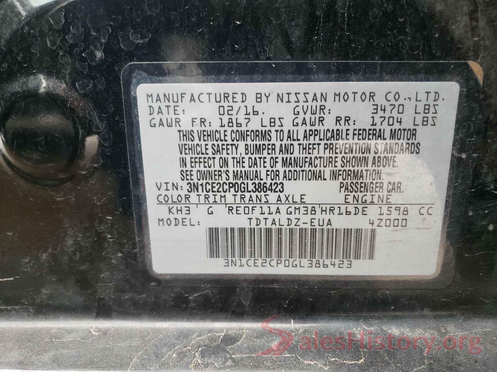 3N1CE2CP0GL386423 2016 NISSAN VERSA