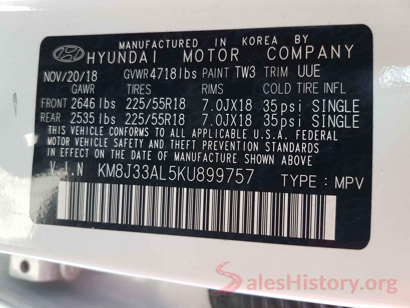 KM8J33AL5KU899757 2019 HYUNDAI TUCSON