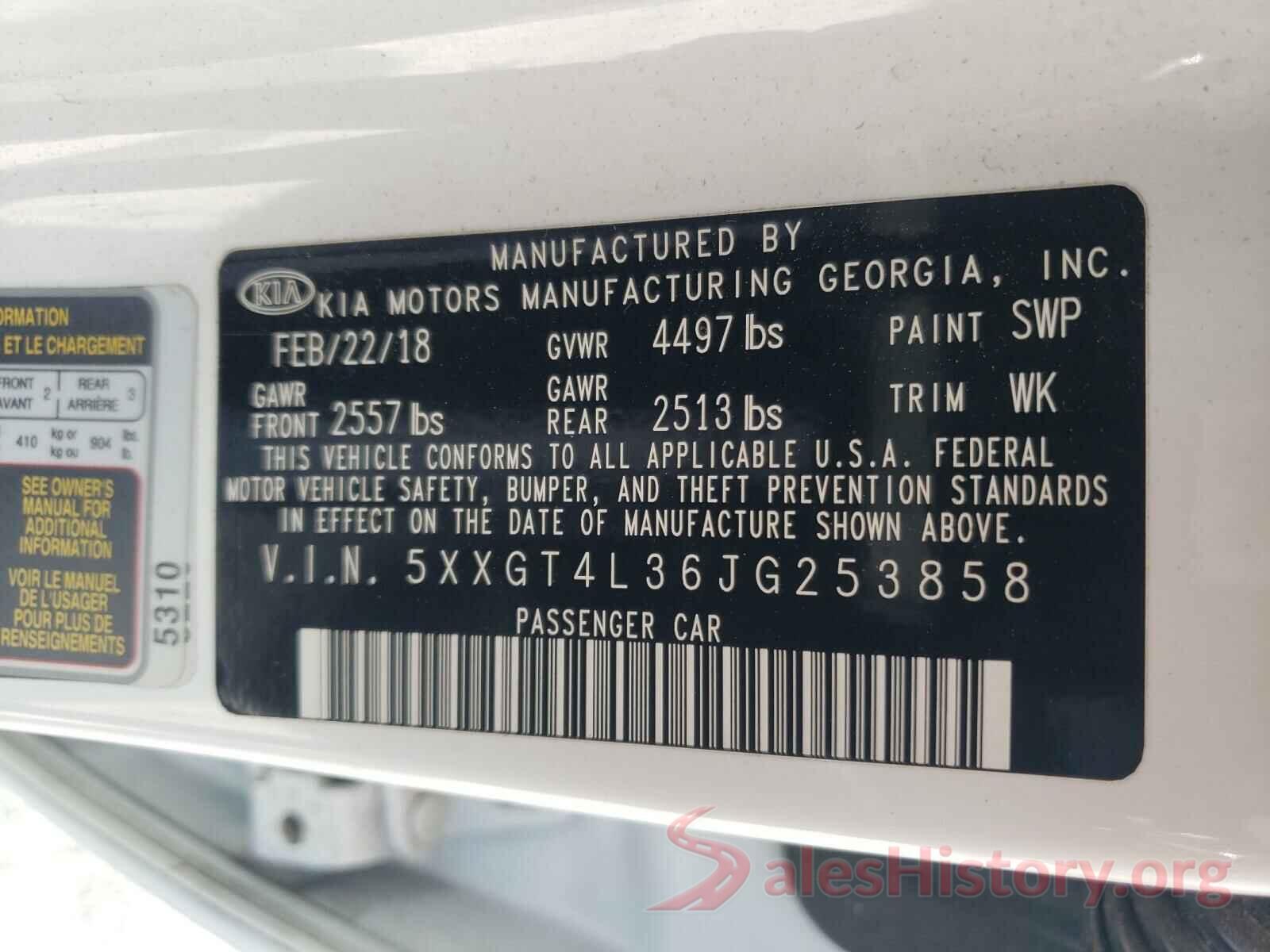 5XXGT4L36JG253858 2018 KIA OPTIMA