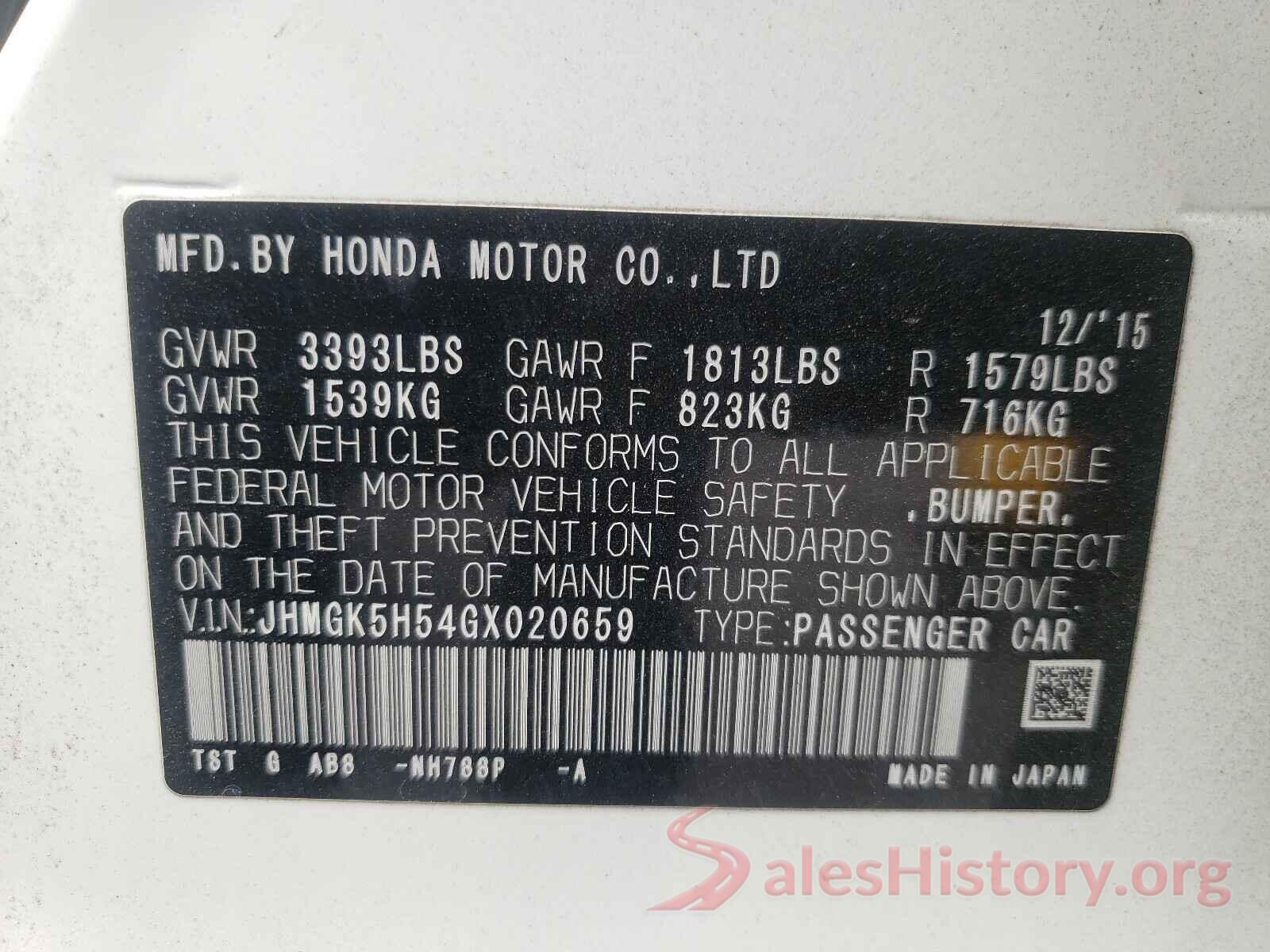 JHMGK5H54GX020659 2016 HONDA FIT