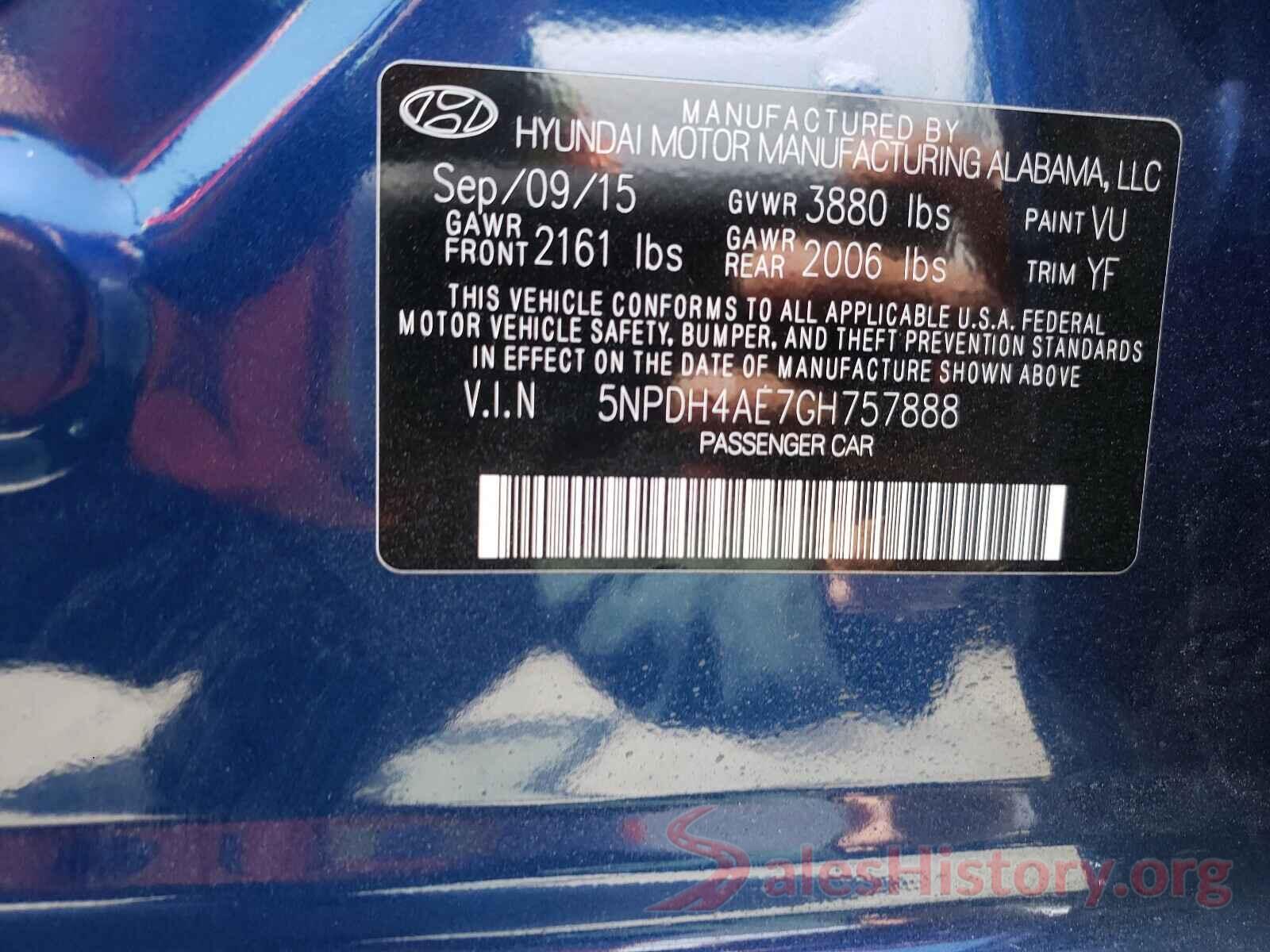 5NPDH4AE7GH757888 2016 HYUNDAI ELANTRA