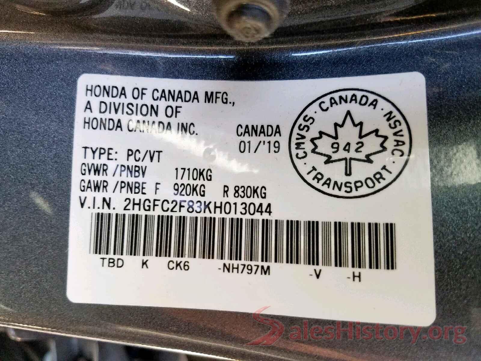 2HGFC2F83KH013044 2019 HONDA CIVIC