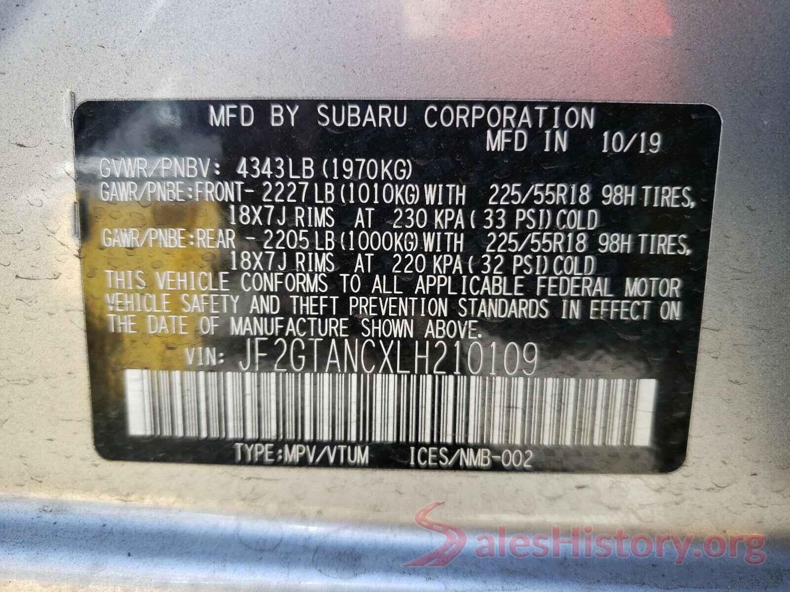 JF2GTANCXLH210109 2020 SUBARU CROSSTREK