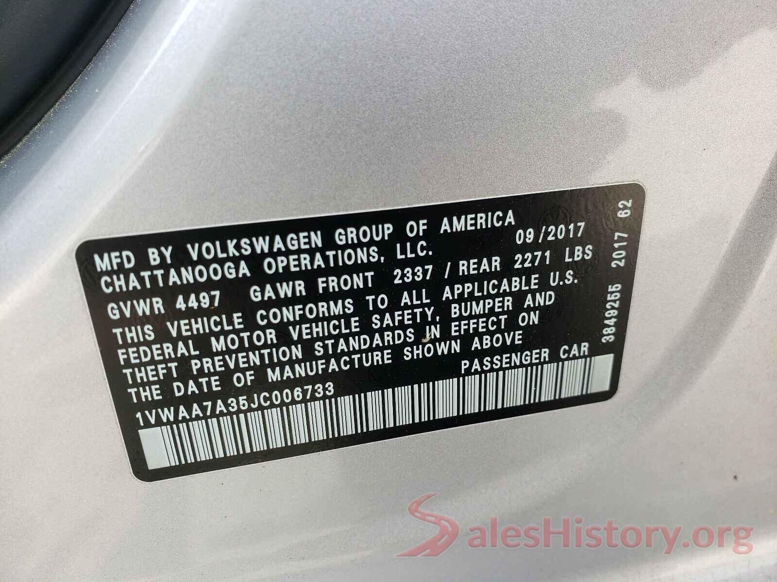 1VWAA7A35JC006733 2018 VOLKSWAGEN PASSAT