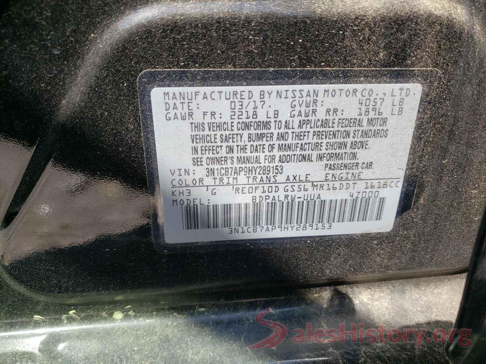 3N1CB7AP9HY289153 2017 NISSAN SENTRA