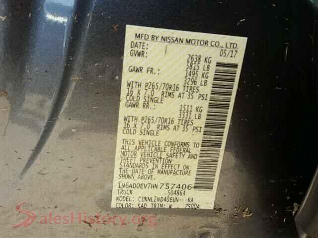 2017 NISSAN FRONTIER VIN 1N6AD0EV7HN757406, odometer mileage