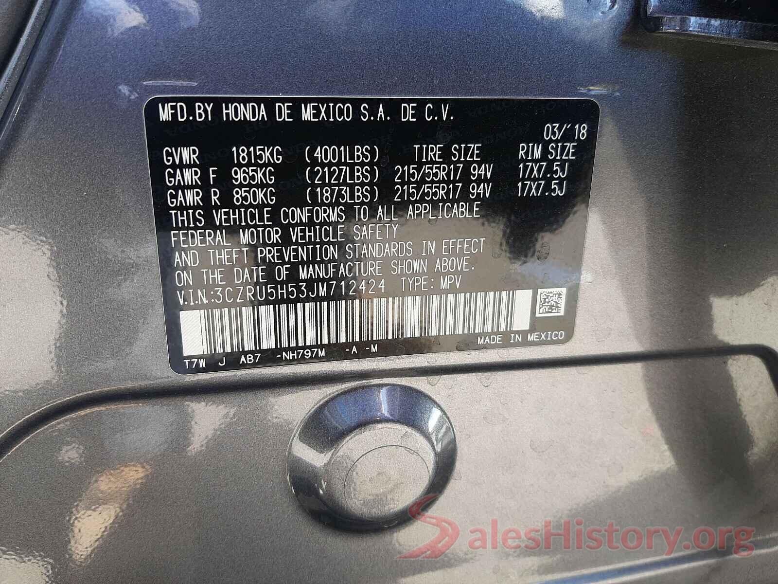 3CZRU5H53JM712424 2018 HONDA HR-V