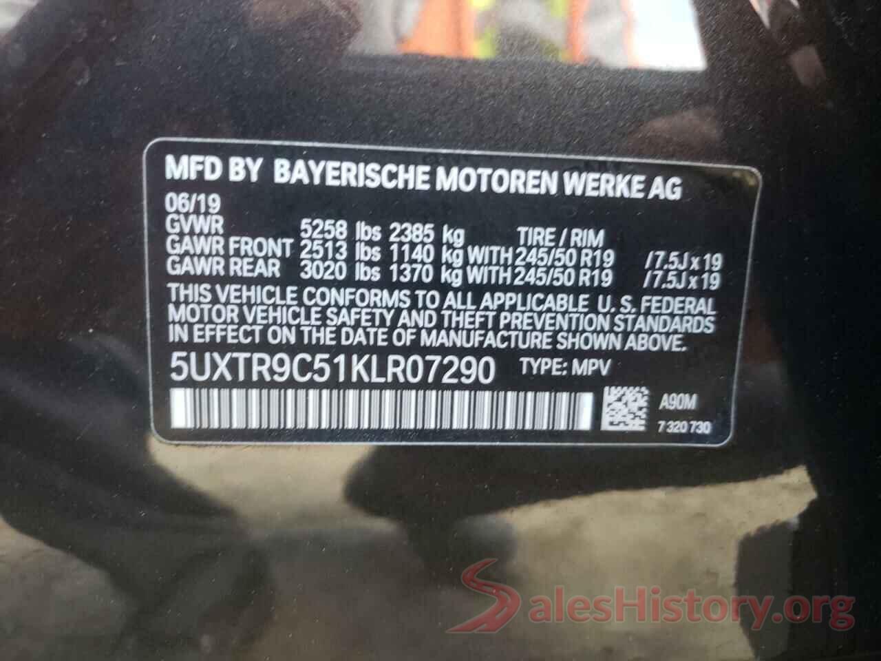 5UXTR9C51KLR07290 2019 BMW X3