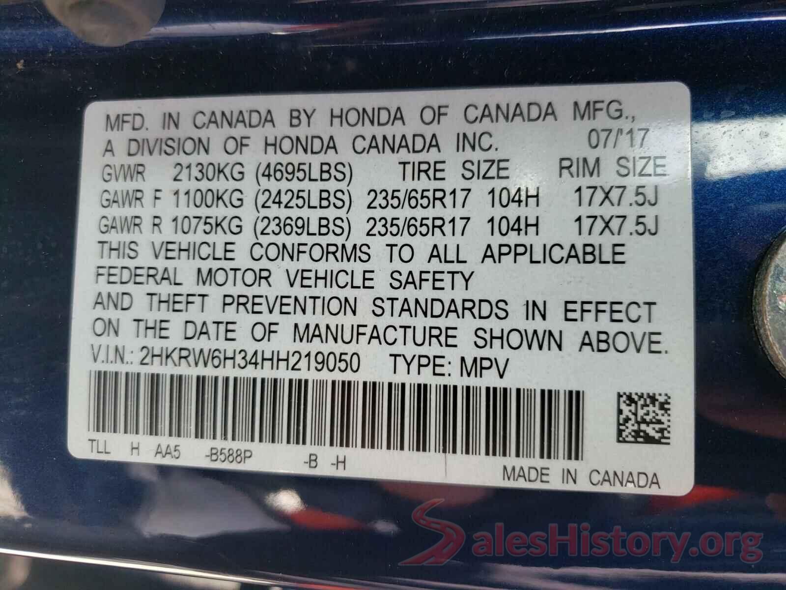 2HKRW6H34HH219050 2017 HONDA CRV