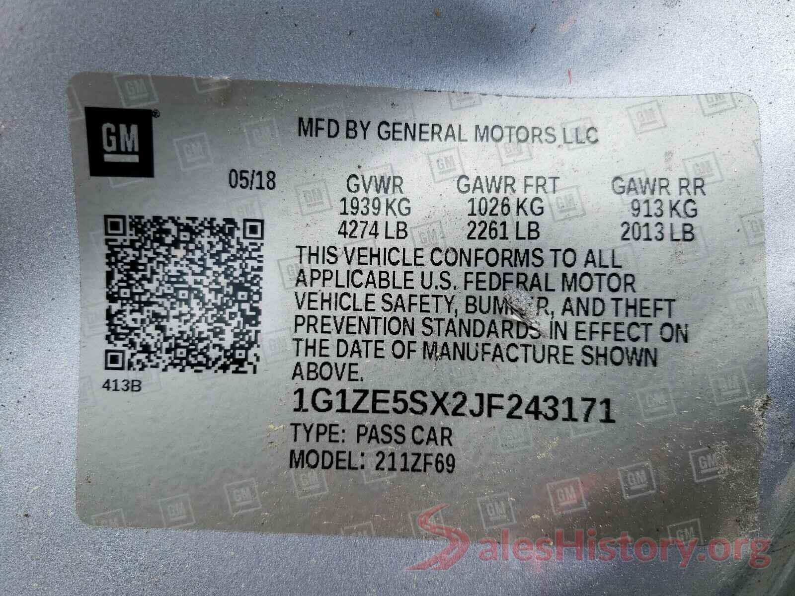 1G1ZE5SX2JF243171 2018 CHEVROLET MALIBU