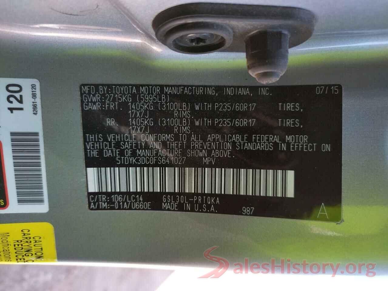 5TDYK3DC0FS641027 2015 TOYOTA SIENNA