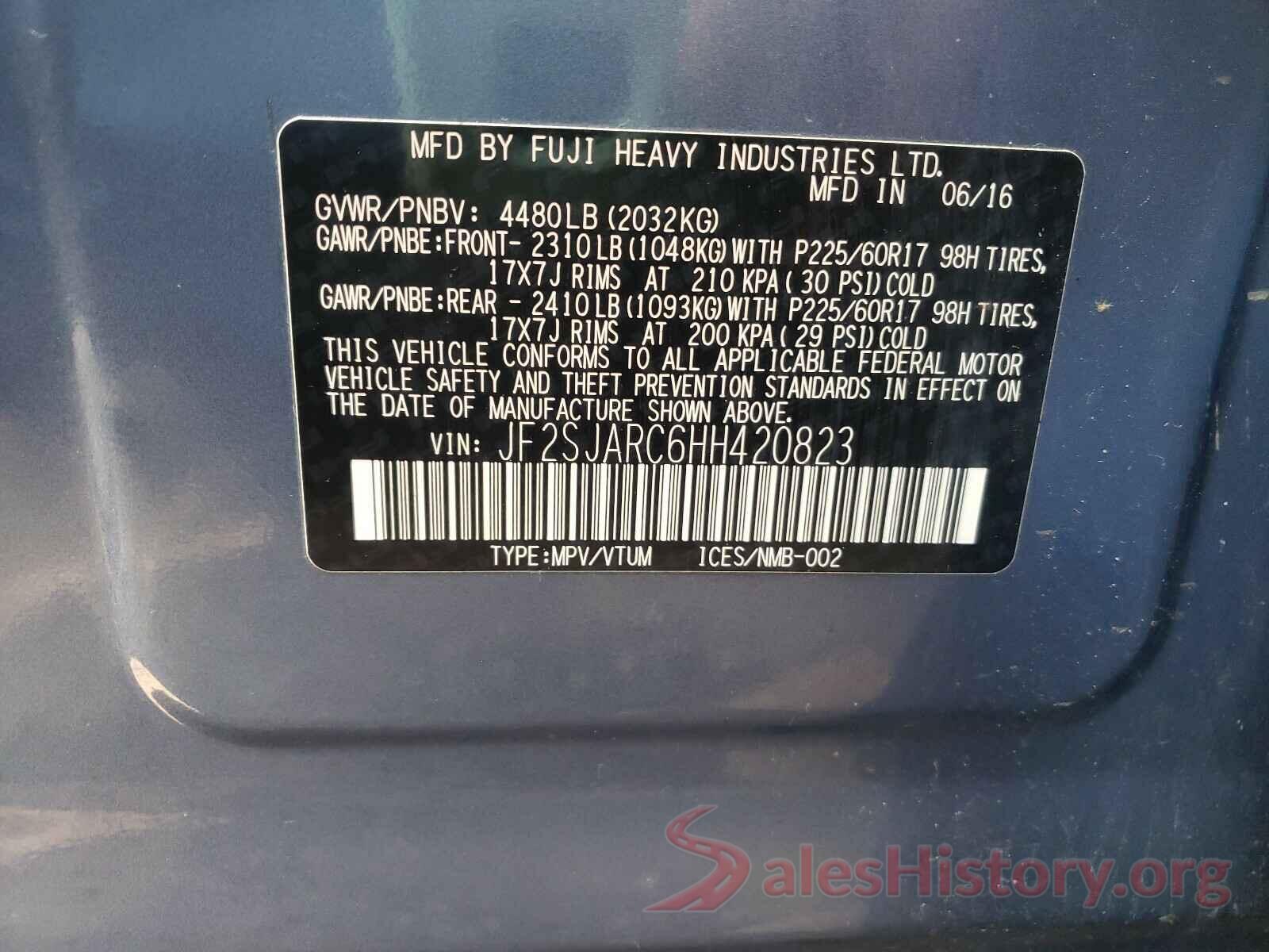 JF2SJARC6HH420823 2017 SUBARU FORESTER