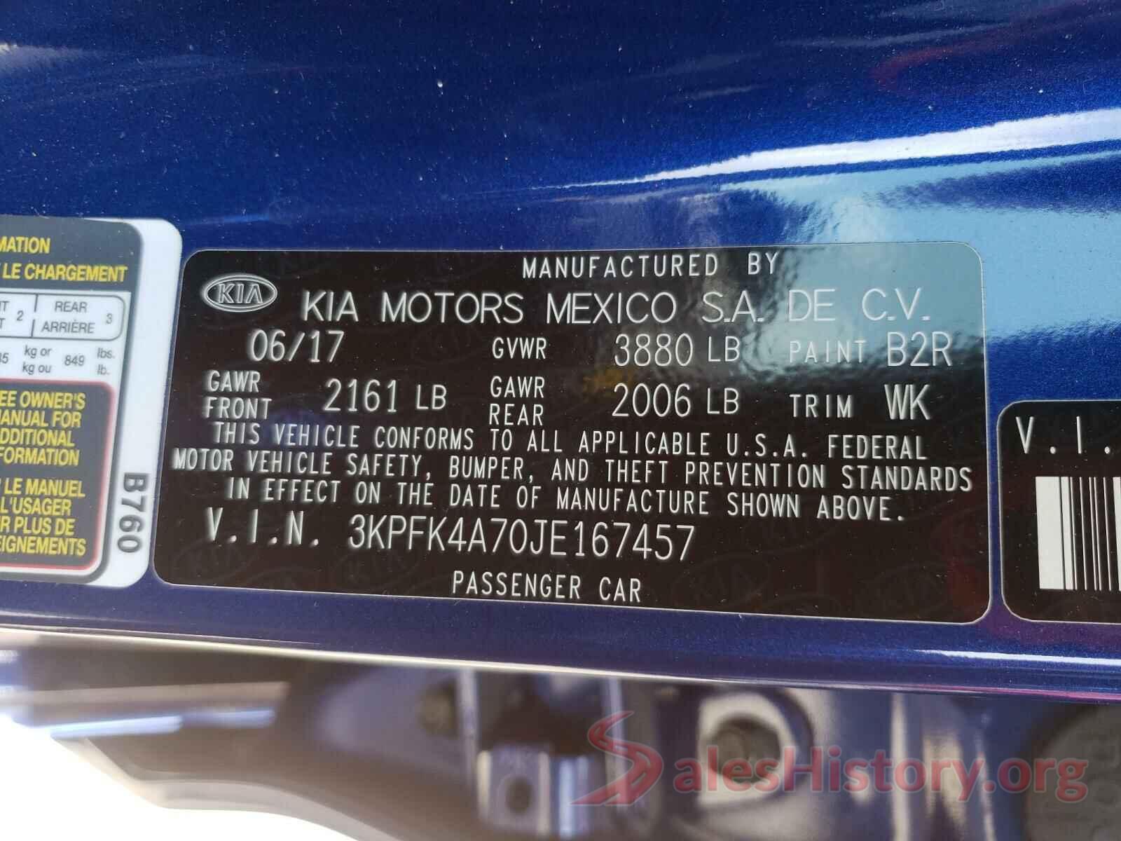 3KPFK4A70JE167457 2018 KIA FORTE