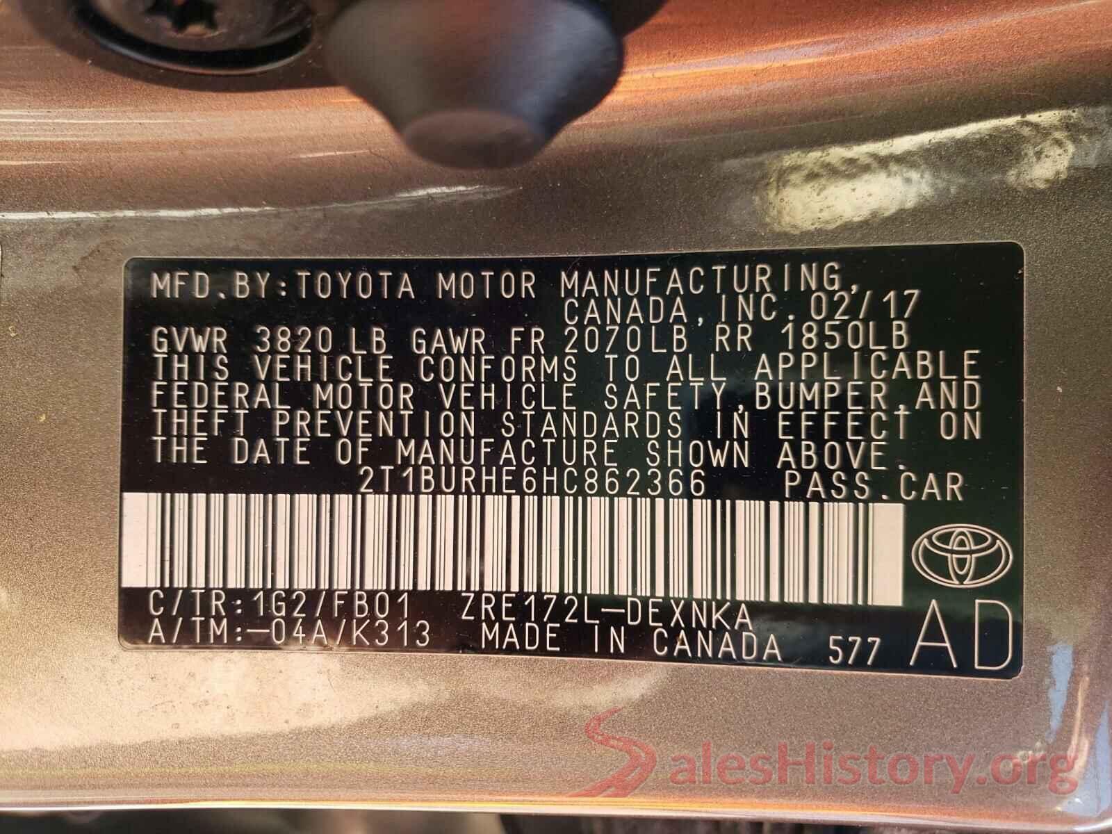 2T1BURHE6HC862366 2017 TOYOTA COROLLA