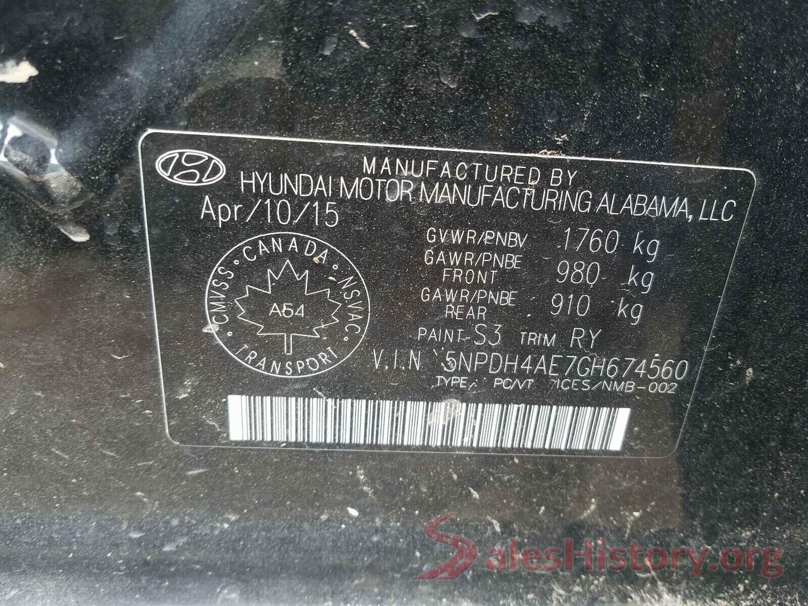 5NPDH4AE7GH674560 2016 HYUNDAI ELANTRA